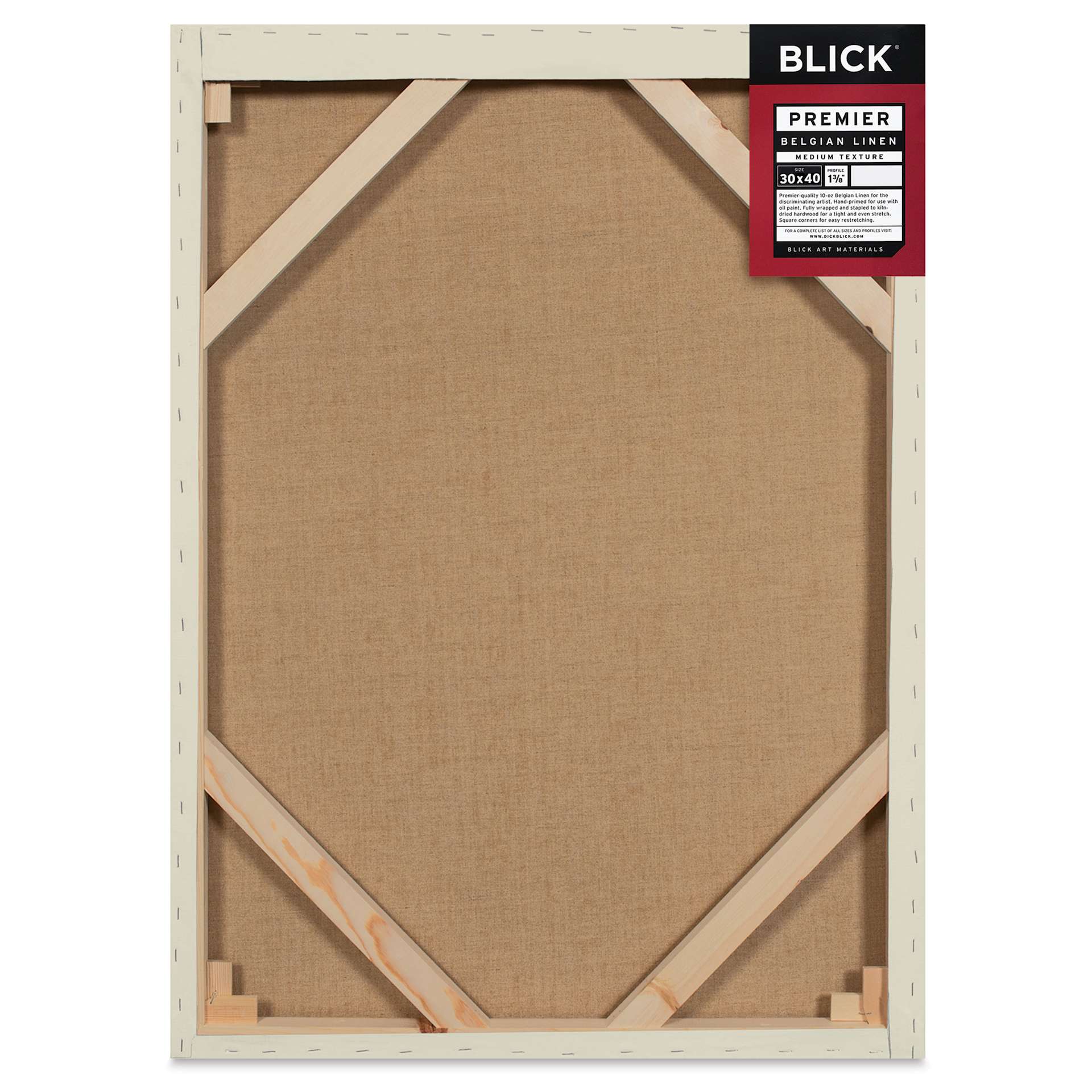 Blick Premier Belgian Linen - 30" x 40", Oil-Primed, 1-3/8" Profile, back with packaging