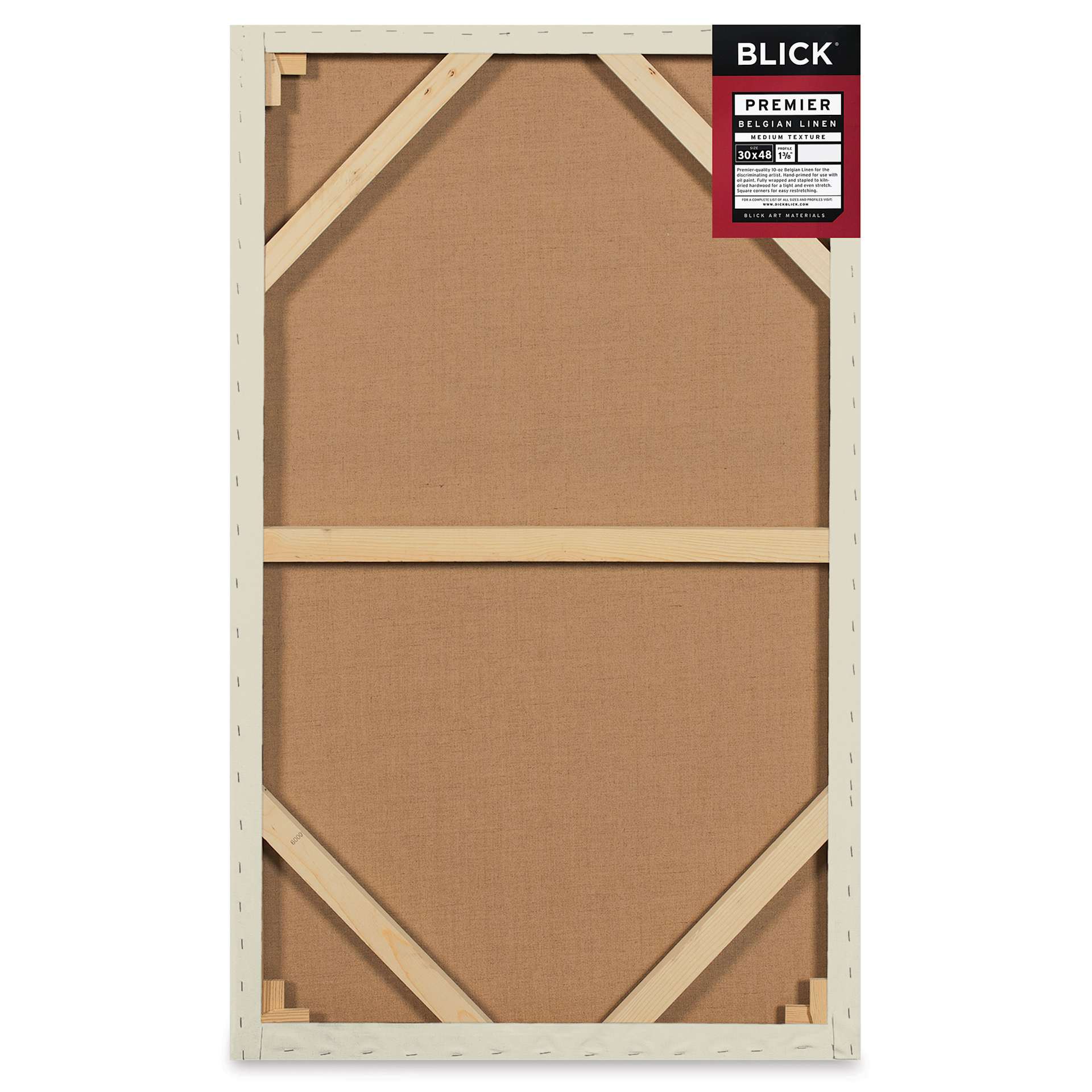 Blick Premier Belgian Linen - 30" x 48", Oil-Primed, 1-3/8" Profile, back with packaging