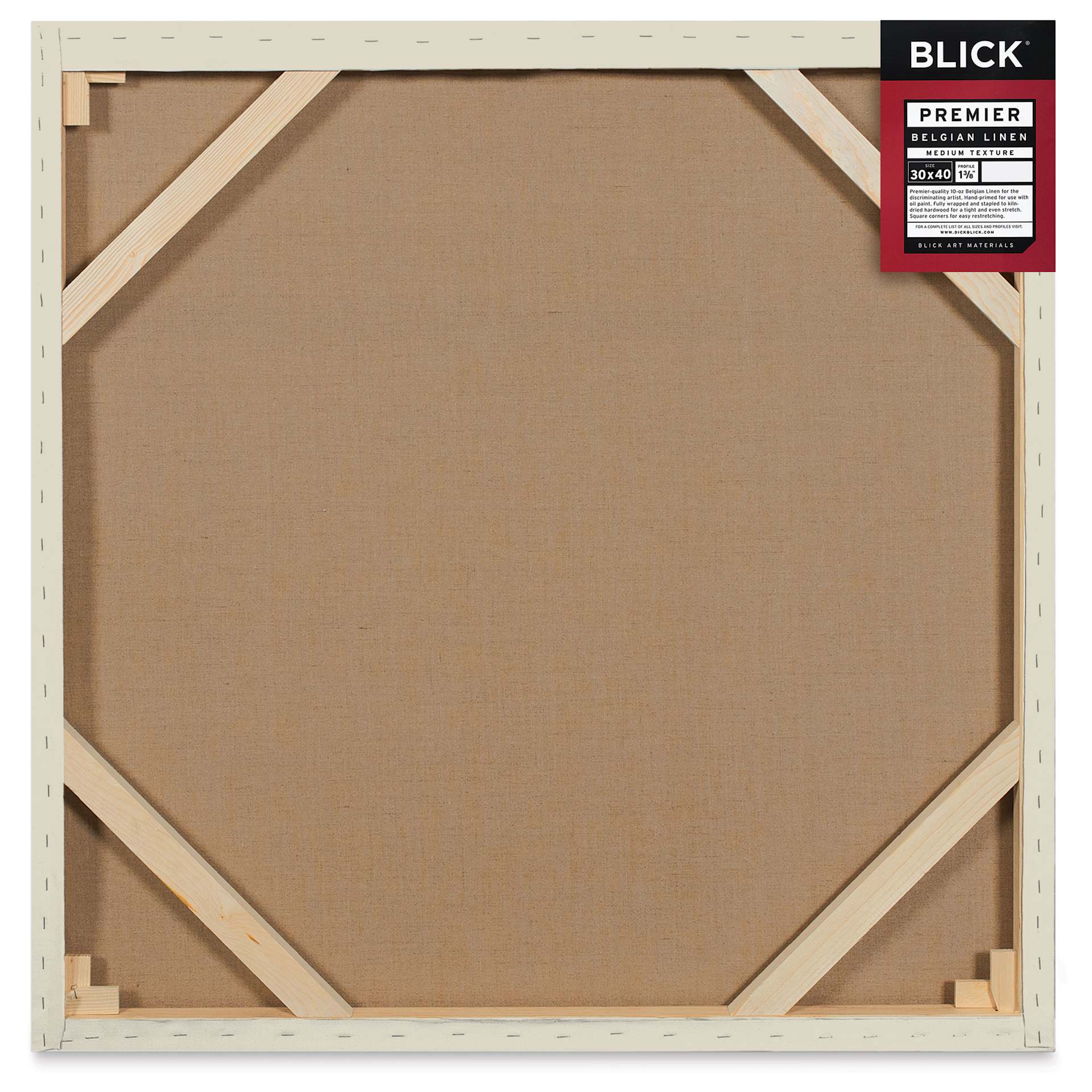 Blick Premier Belgian Linen - 40" x 40", Oil-Primed, 1-3/8" Profile, back with packaging