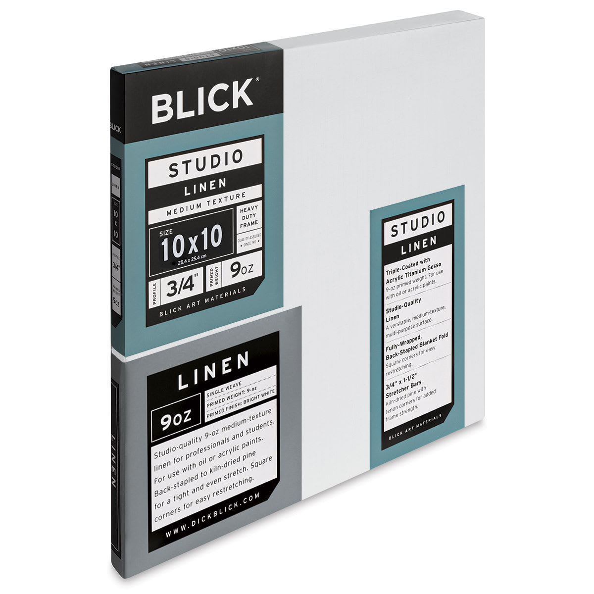 Blick Studio Linen Stretched Canvas - 10" x 10", Traditional 3/4" Profile (side view)