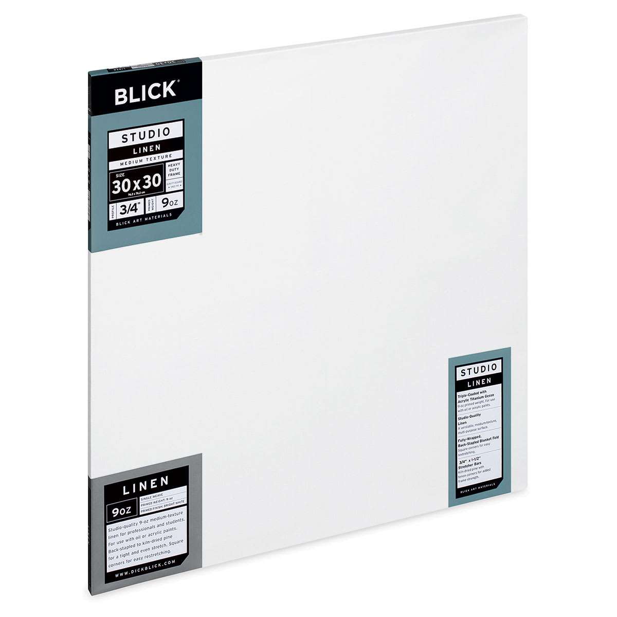 Blick Studio Linen Stretched Canvas - 30" x 30", Traditional 3/4" Profile side view