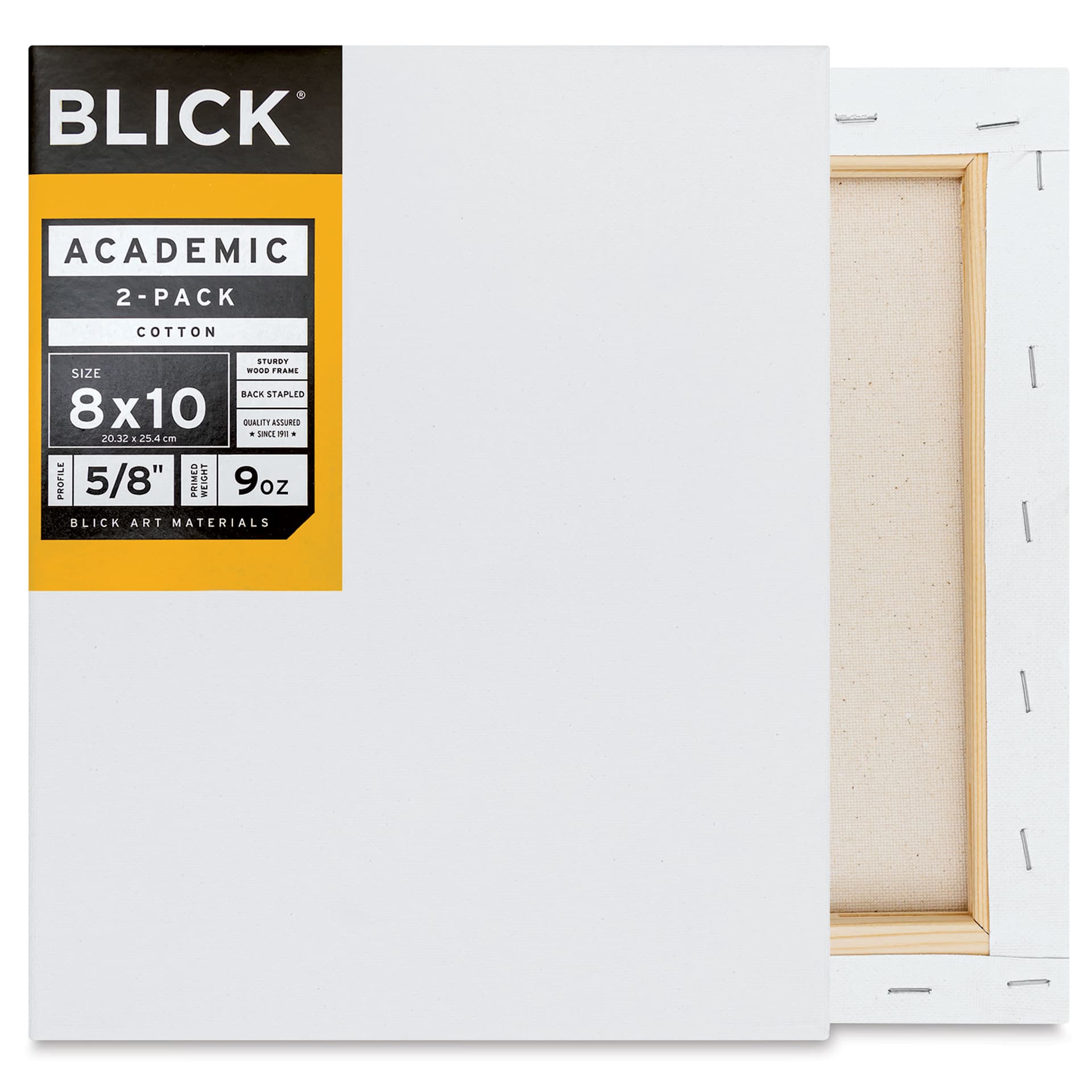 Blick Academic Cotton Stretched Canvas Pack - 8" x 10", Pkg of 2 front and back