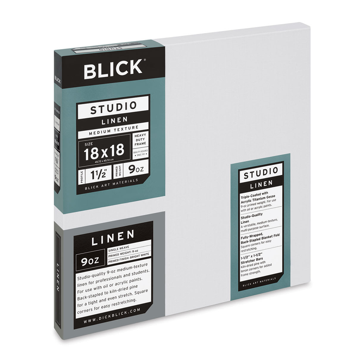Blick Studio Linen Stretched Canvas - 18" x 18", Gallery 1-1/2" Profile (side view)