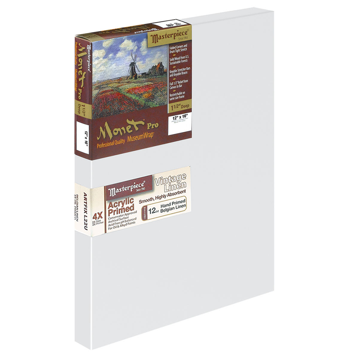 Masterpiece Monet Pro Artfix Linen Canvas - 12" x 16", Acrylic Primed