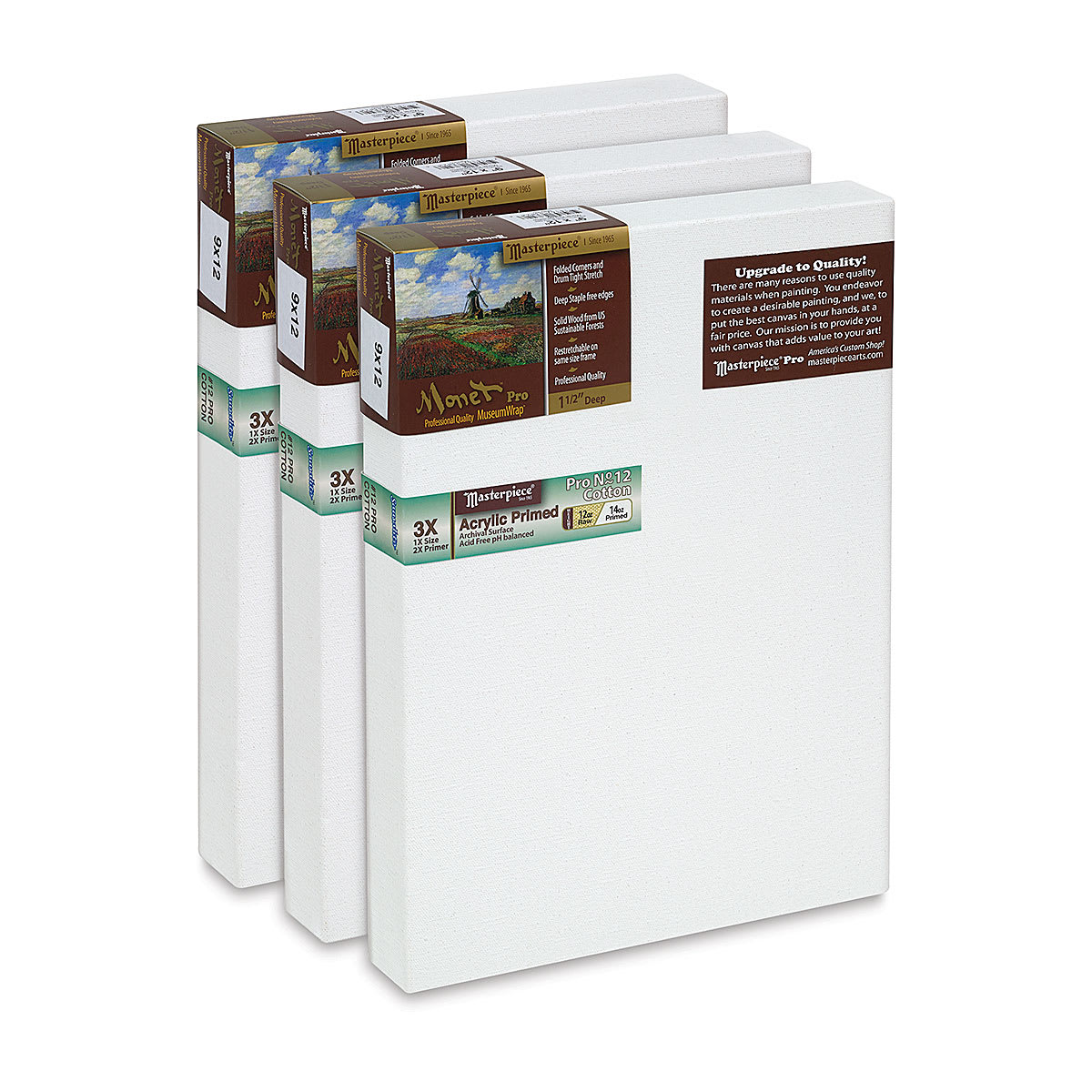 Masterpiece Monet Pro Sausalito Cotton Canvas - Value Pack of 3, 9" x 12"