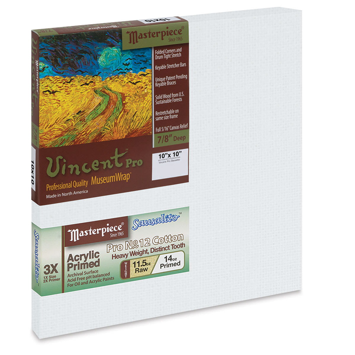 Masterpiece Vincent Pro Sausalito Cotton Canvas - 10" x 10", Acrylic Primed
