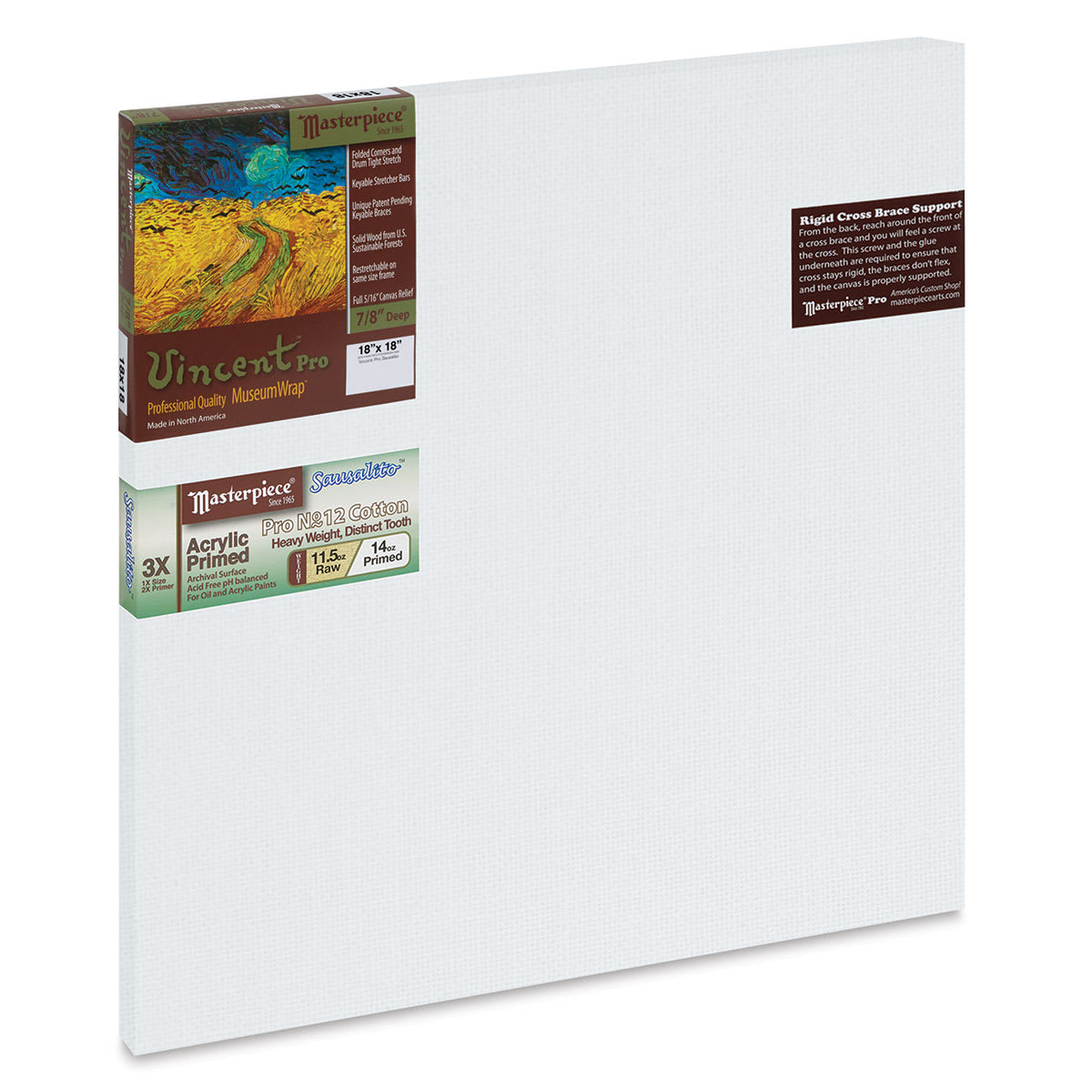 Masterpiece Vincent Pro Sausalito Cotton Canvas - 18" x 18", Acrylic Primed