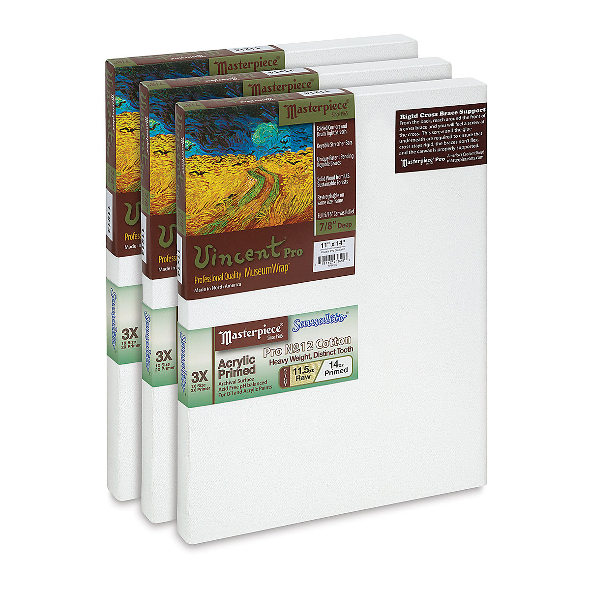 Masterpiece Vincent Pro Sausalito Cotton Canvas - Value Pack of 3, 11" x 14"