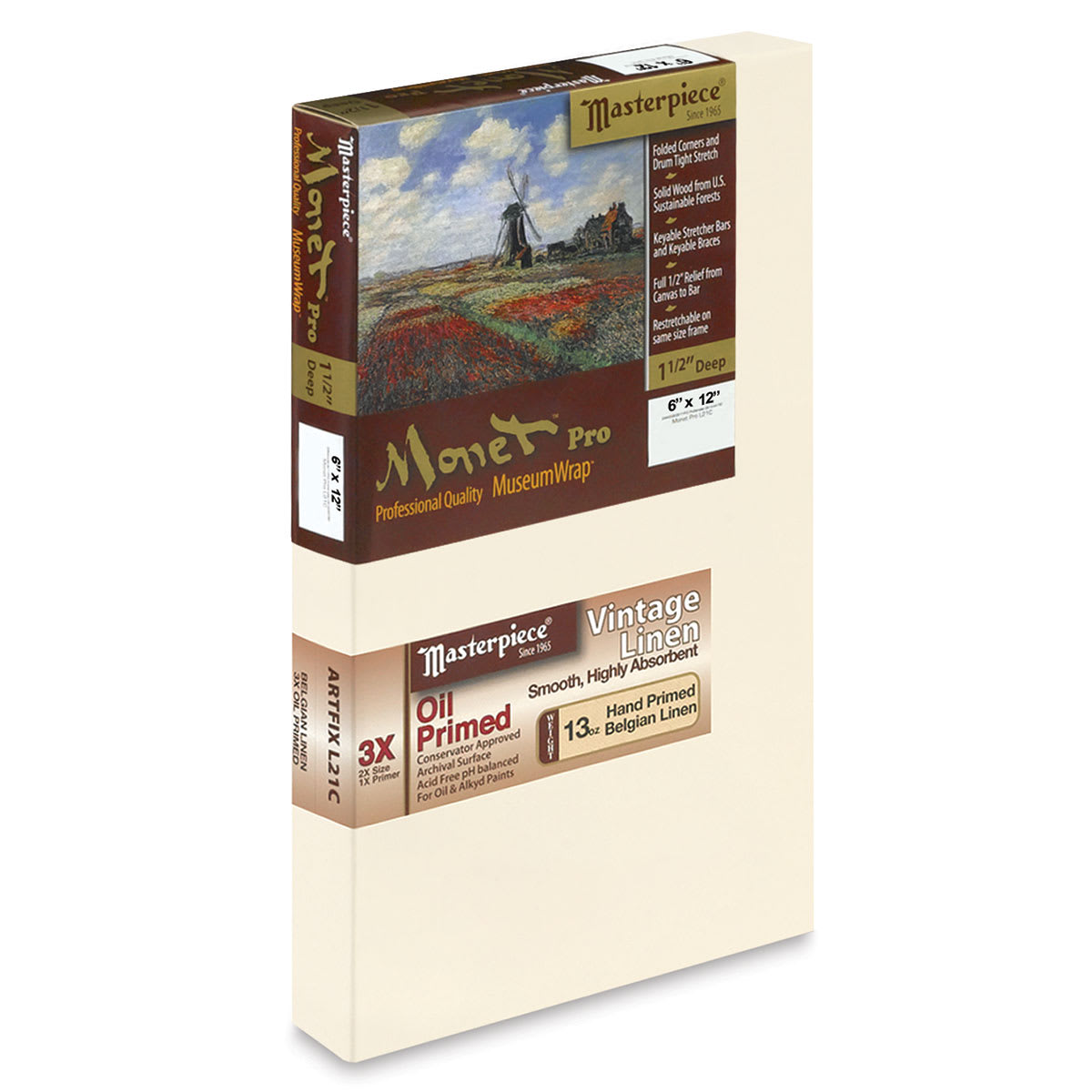 Masterpiece Monet Pro Linen Canvas - 6" x 12", Oil Primed
