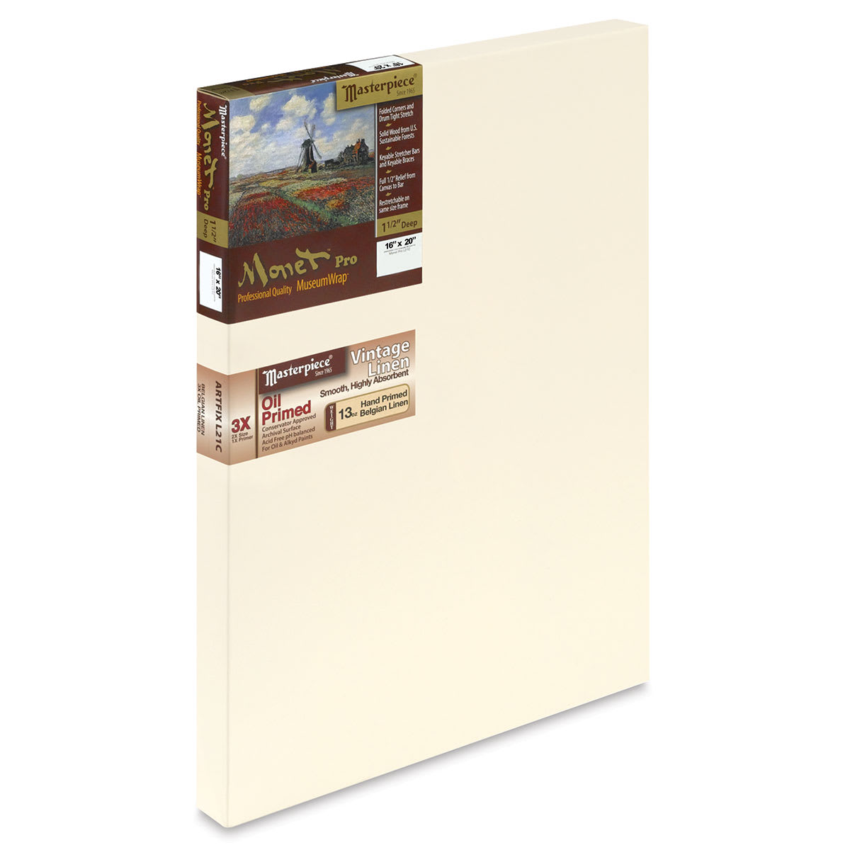 Masterpiece Monet Pro Linen Canvas - 16" x 20", Oil Primed