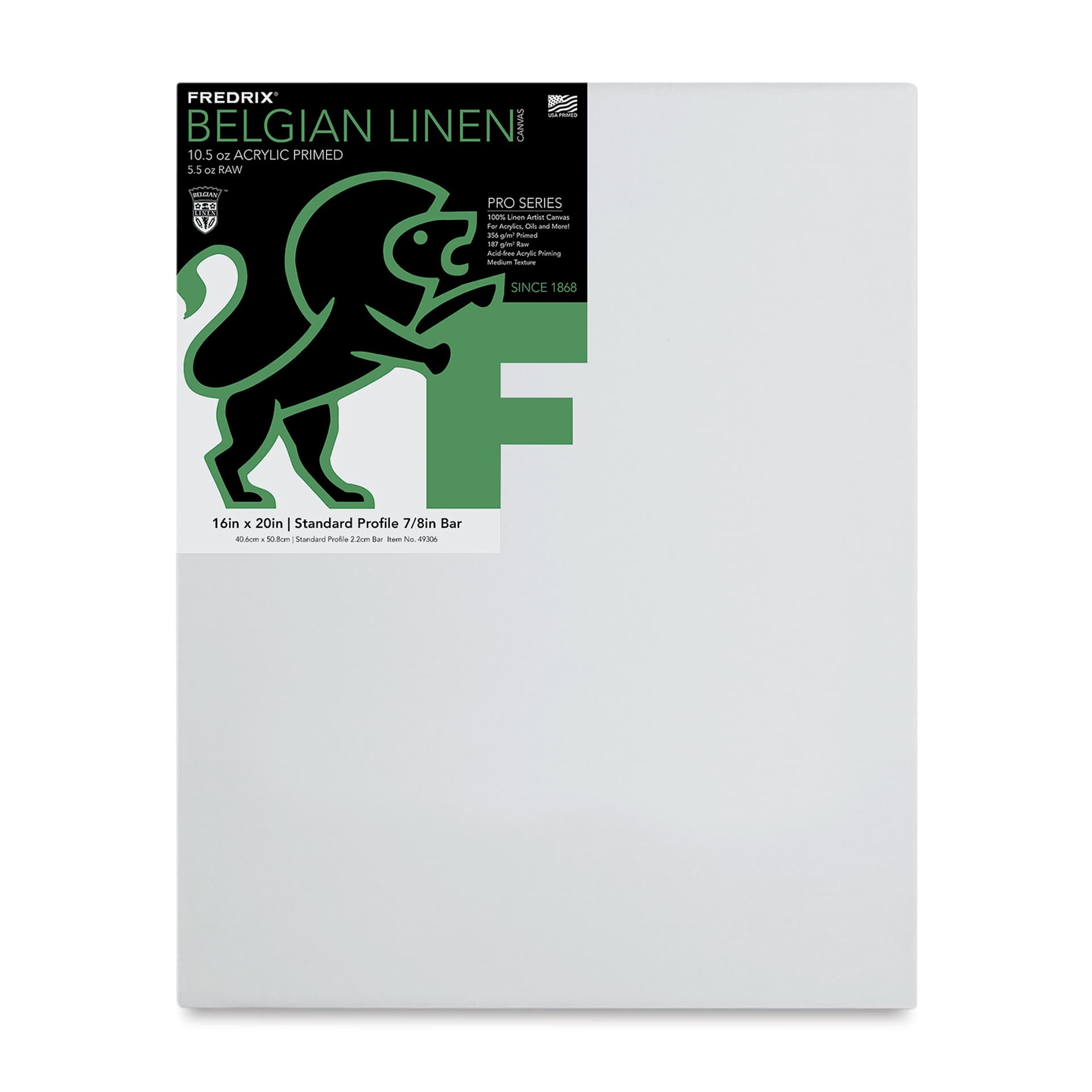 Fredrix Pro Series Traditional Profile Belgian Linen Canvas - 16" x 20", Acrylic Primed