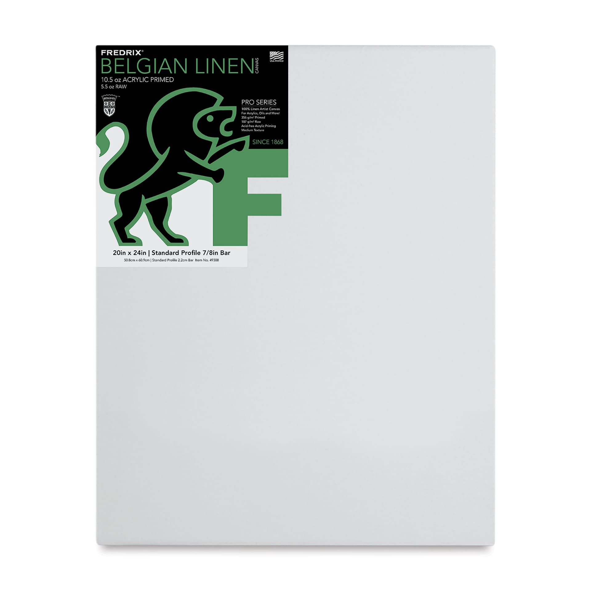 Fredrix Pro Series Traditional Profile Belgian Linen Canvas - 20" x 24", Acrylic Primed