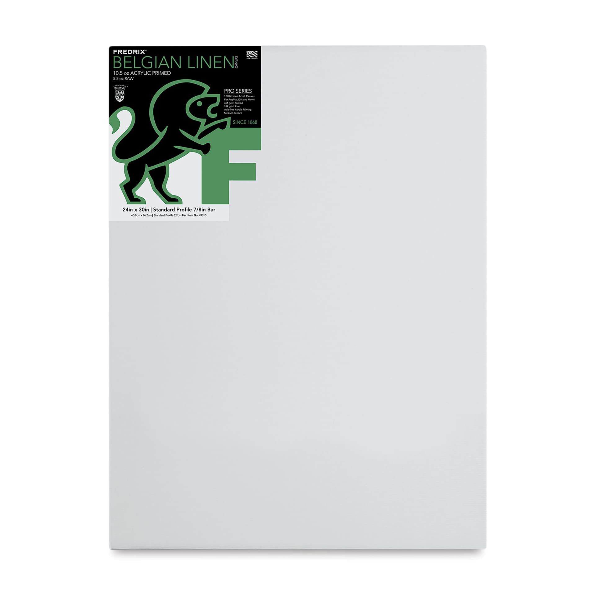 Fredrix Pro Series Traditional Profile Belgian Linen Canvas - 24" x 30", Acrylic Primed