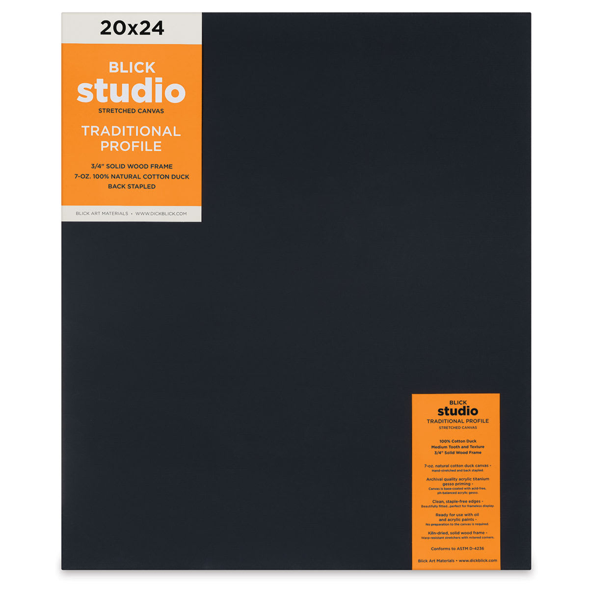 Blick Studio Black Cotton Canvas - 20" x 24", Traditional Profile (Front of canvas)