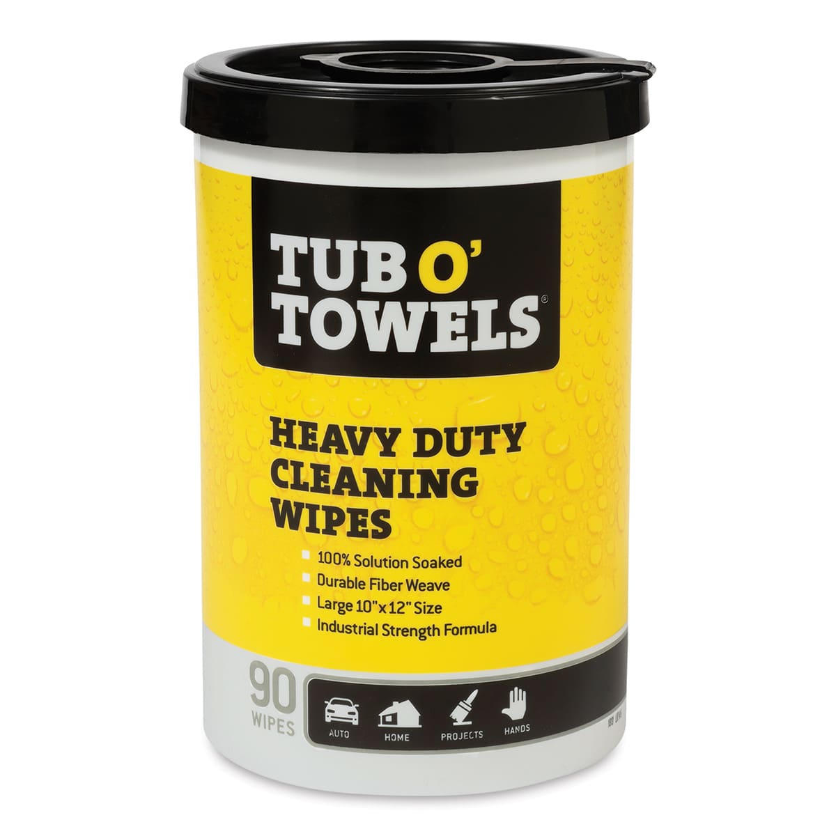 Tub O' Towels - Front of 90 pc cylinder of cleaning wipes shown