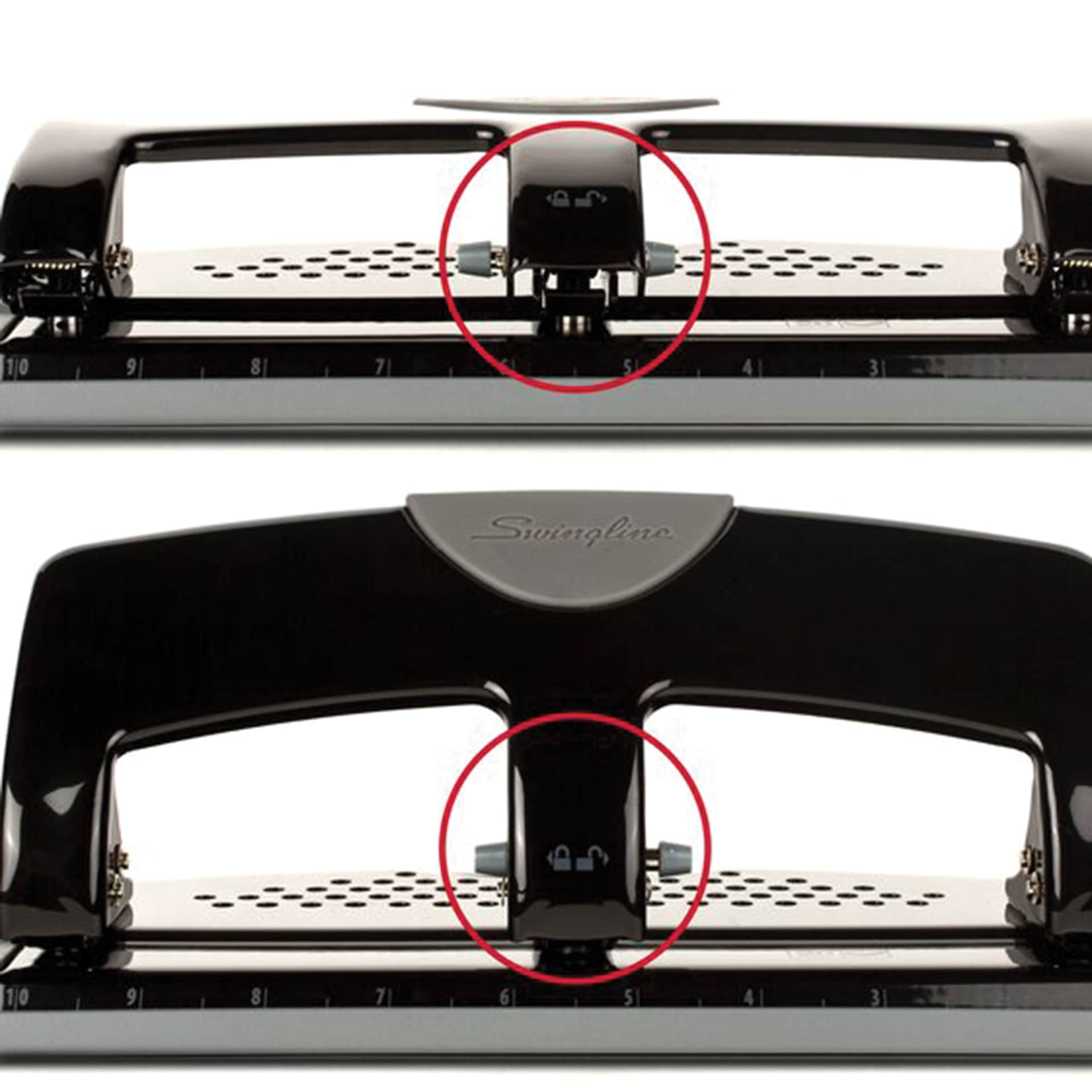 Swingline SmartTouch 3-Hole Punch locking mechanism