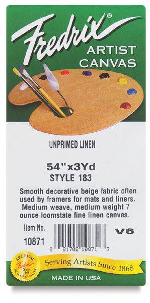 Fredrix Style 183 Unprimed Linen Canvas Rolls - Closeup of label