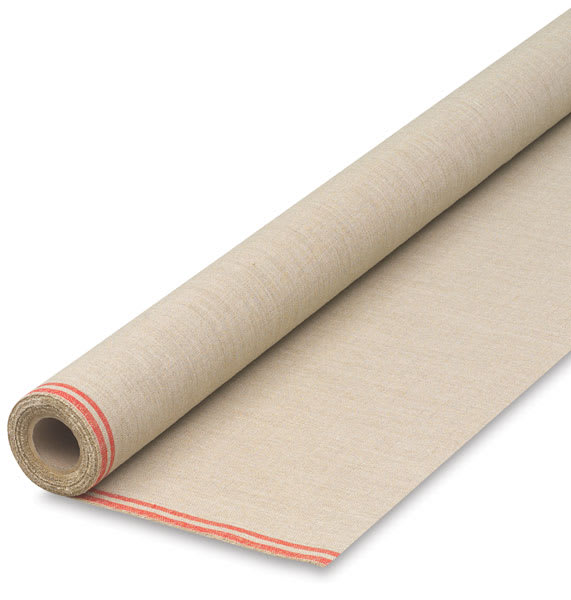 Fredrix Style 136 Unprimed Linen Canvas Rolls - Angled view of slightly unrolled linen
