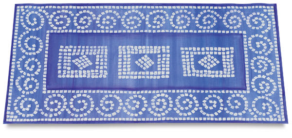 Fredrix Floor Cloth Canvas - Finished painted blue tile rug on Floor Canvas