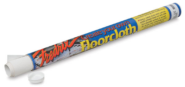 Fredrix Floor Cloth Canvas - Roll with package label shown at angle