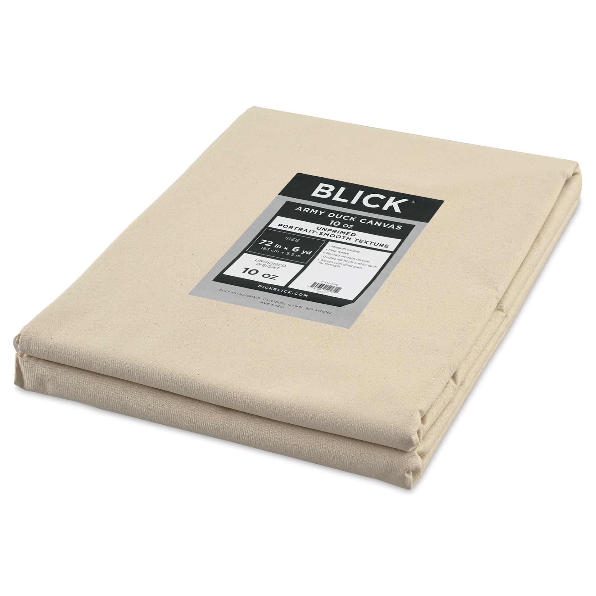 Blick Unprimed Cotton Canvas - Medium Weight, Portrait-Smooth Texture, 10 oz, 72" x 6 yds folded with label