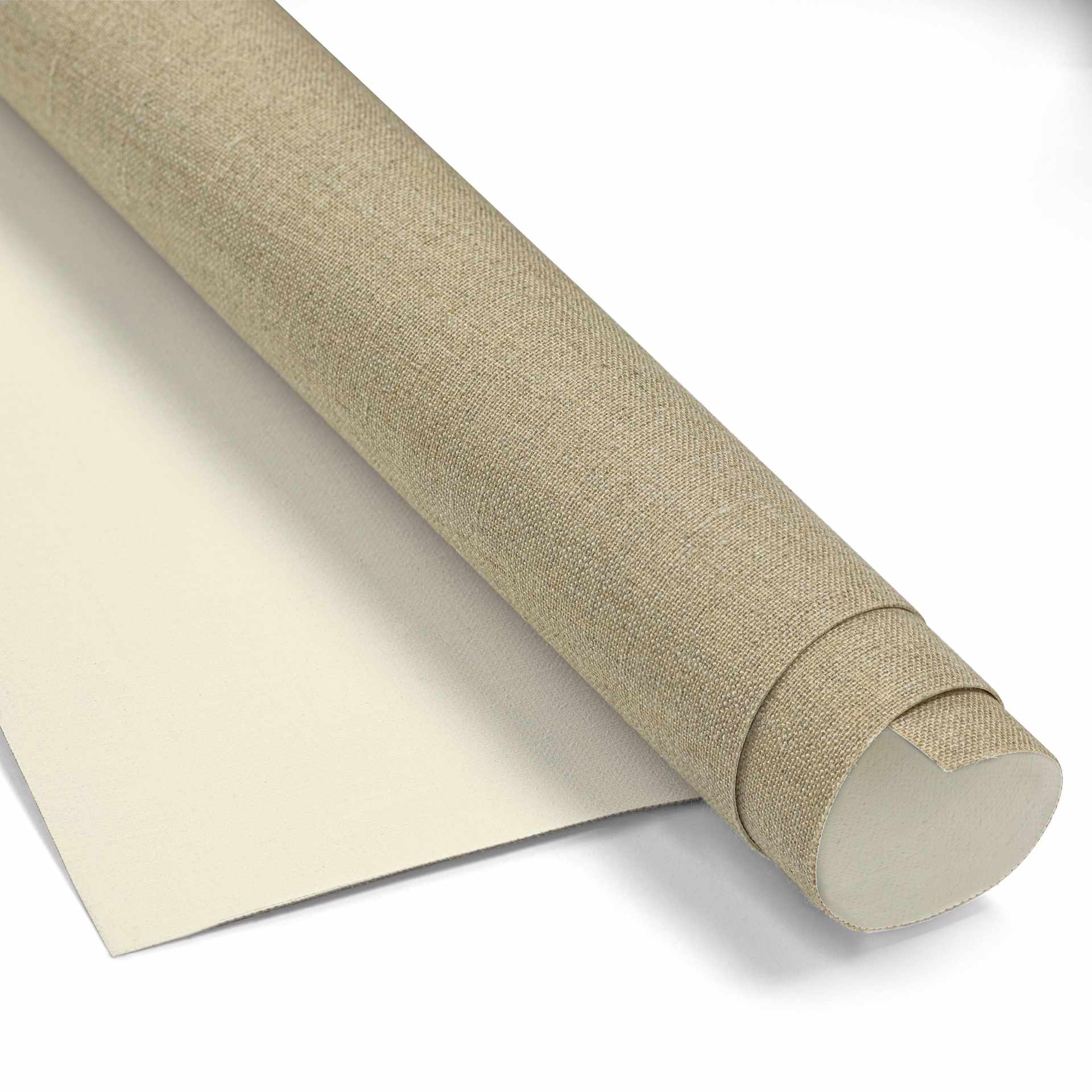 Artfix Linen Canvas Roll - 85" x 5 1/2 yd, Quadruple Universal Acrylic Primed, Fine Texture, close-up of roll