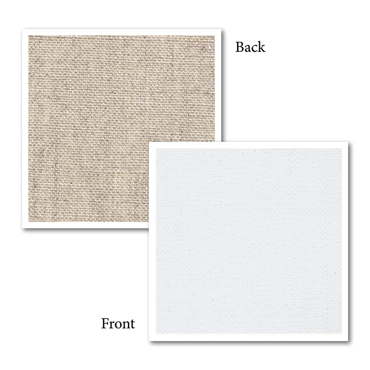 Caravaggio 514 Linen Roll - 83" x 10 yds, Single Weave, Extra Fine Texture showing front and back of canvas