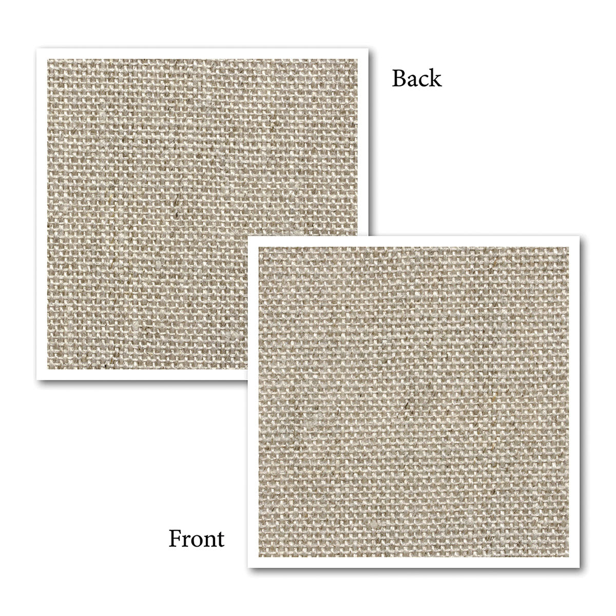 Caravaggio 510 Unprimed Linen Canvas Roll - 61" x 190", Single Weave, Medium Texture showing front and back of canvas