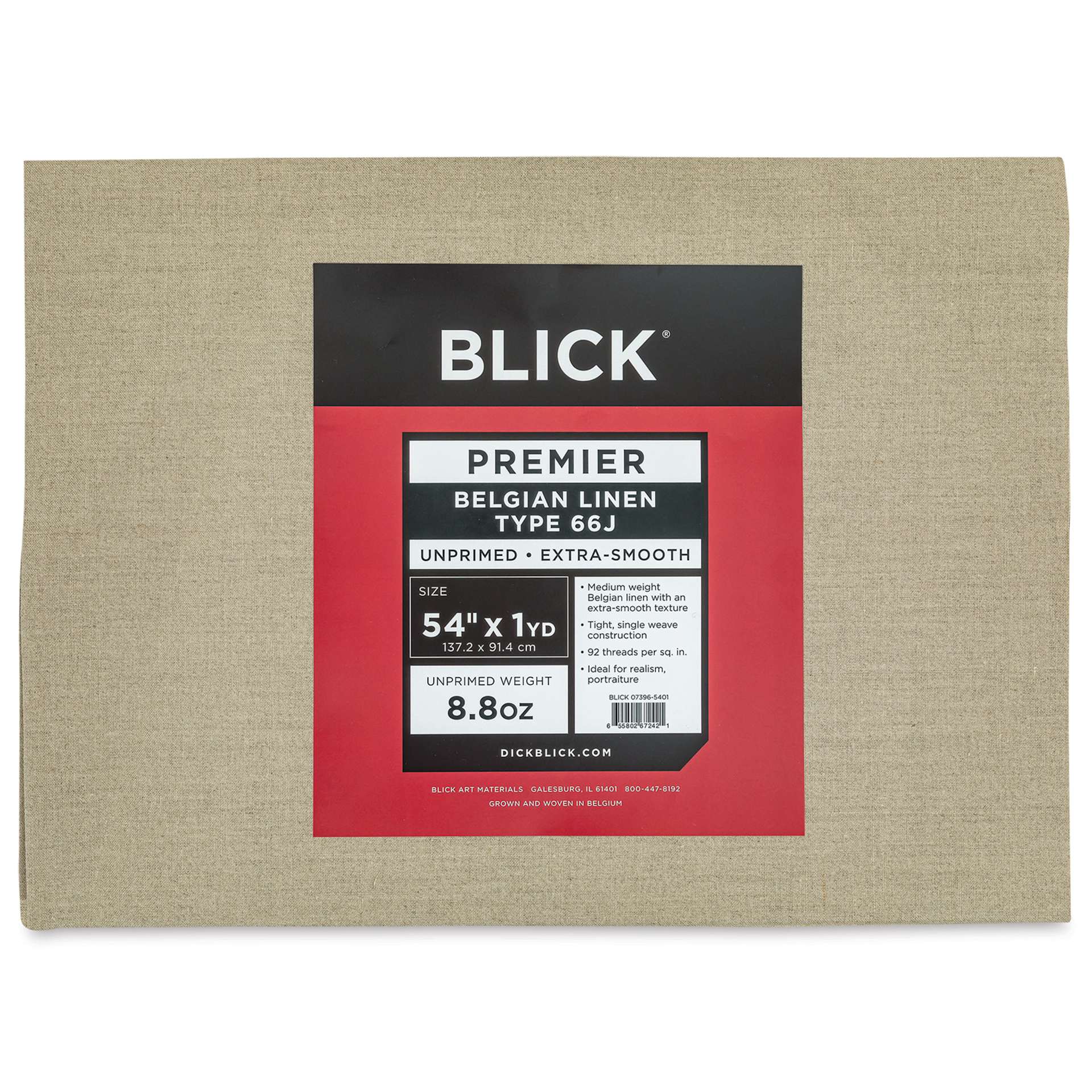 Blick Unprimed Belgian Linen Canvas - Type 66J, 54" x 1 yd, Folded, close-up of label