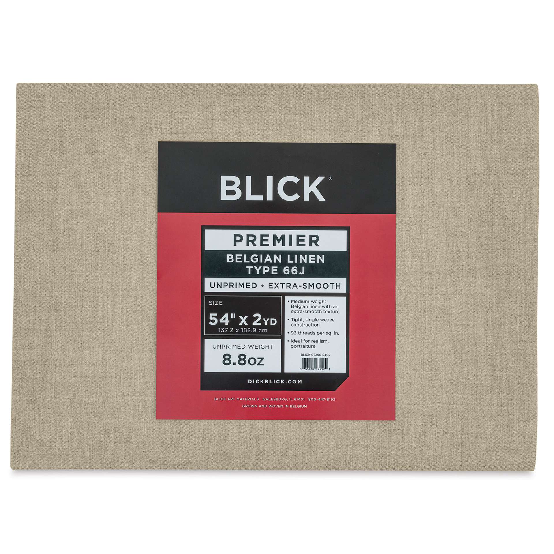 Blick Unprimed Belgian Linen Canvas - Type 66J, 54" x 2 yds, Folded, close-up of label