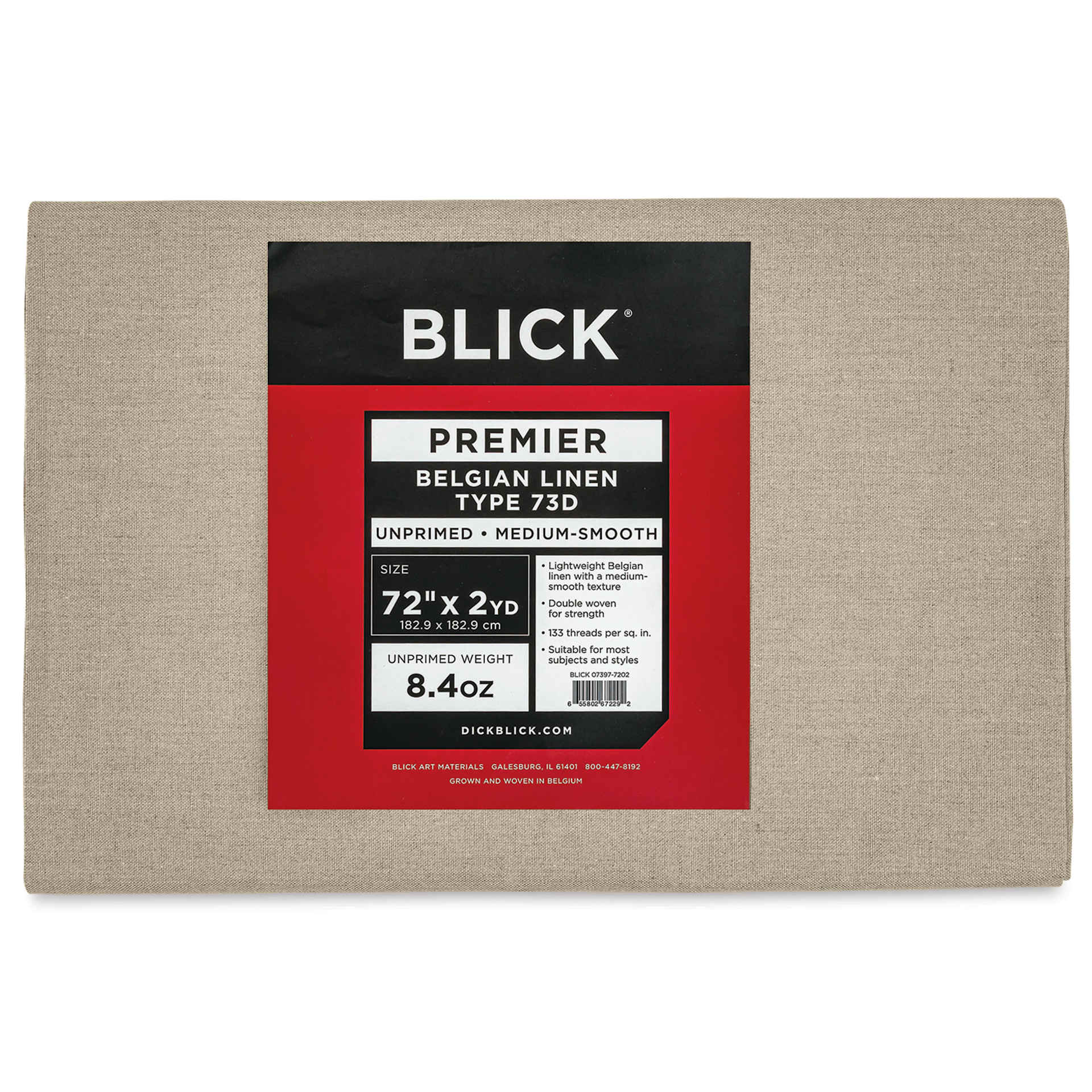 Blick Unprimed Belgian Linen Canvas - Type 73D, 72" x 2 yds, Folded, close-up of label