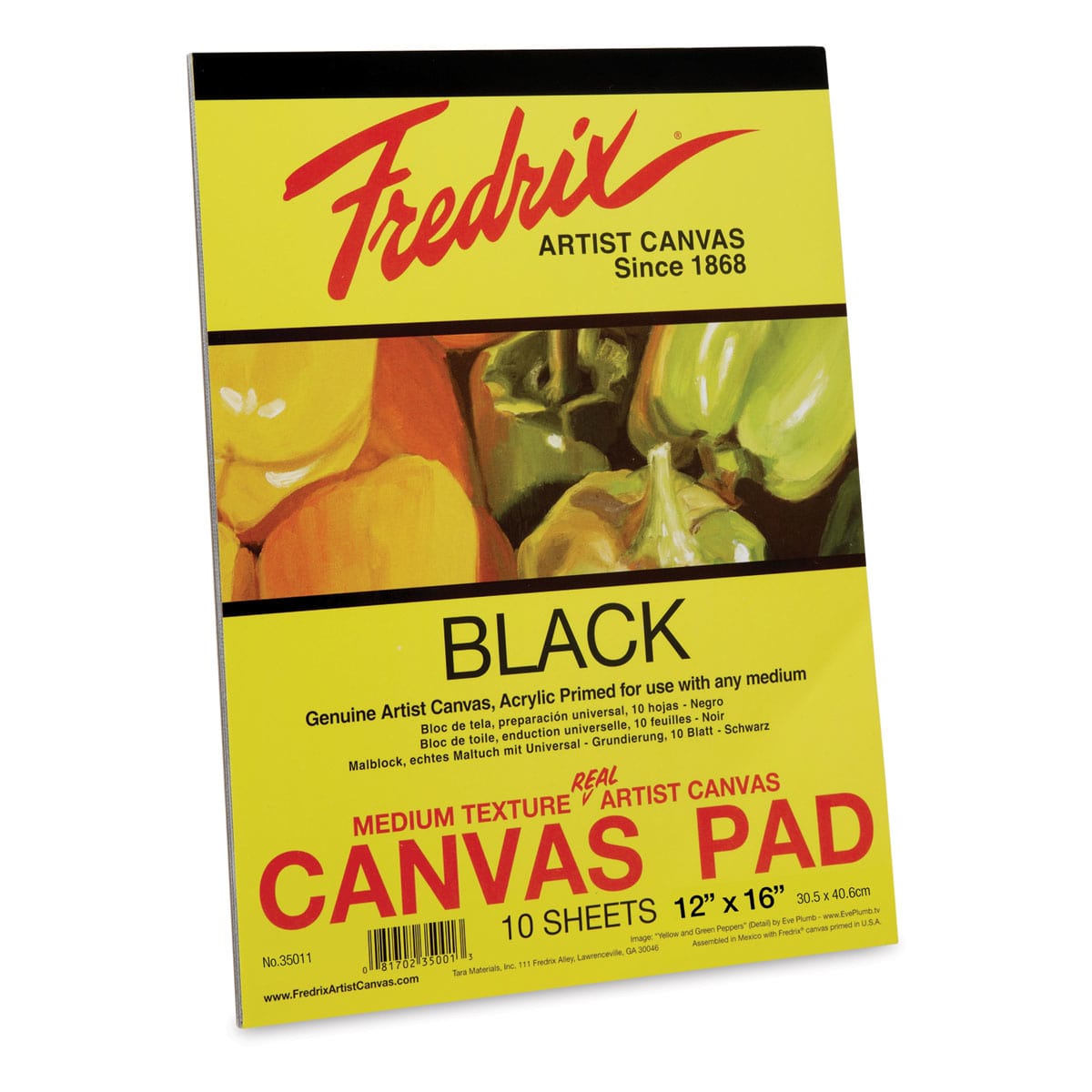 Fredrix Canvas Pad - 12" x 16", Black, 10 Sheets