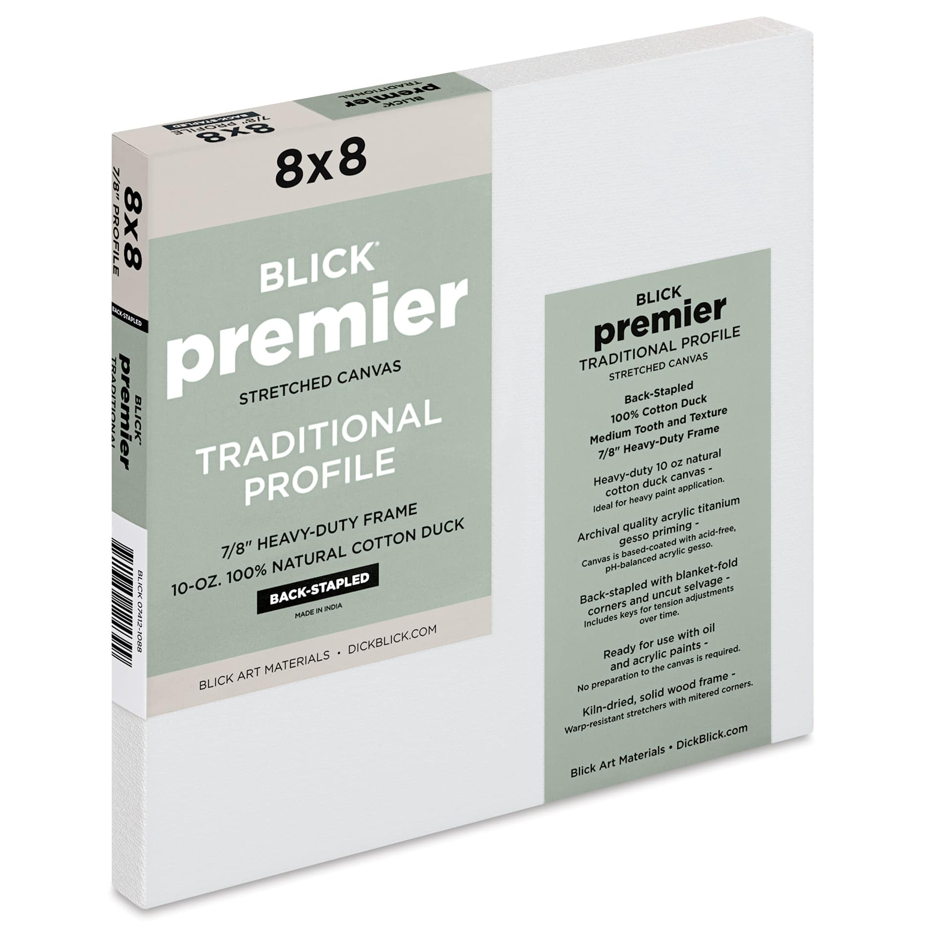 Blick Premier Stretched Cotton Canvas - Traditional Profile, Back-Stapled, 8" x 8"