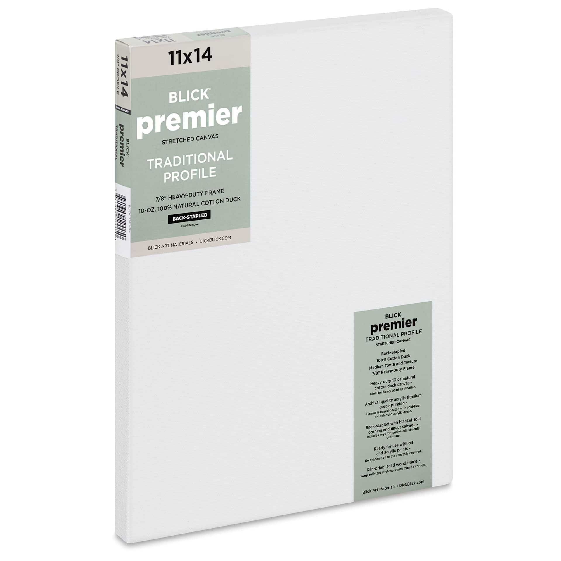 Blick Premier Stretched Cotton Canvas - Traditional Profile, Back-Stapled, 11" x 14"