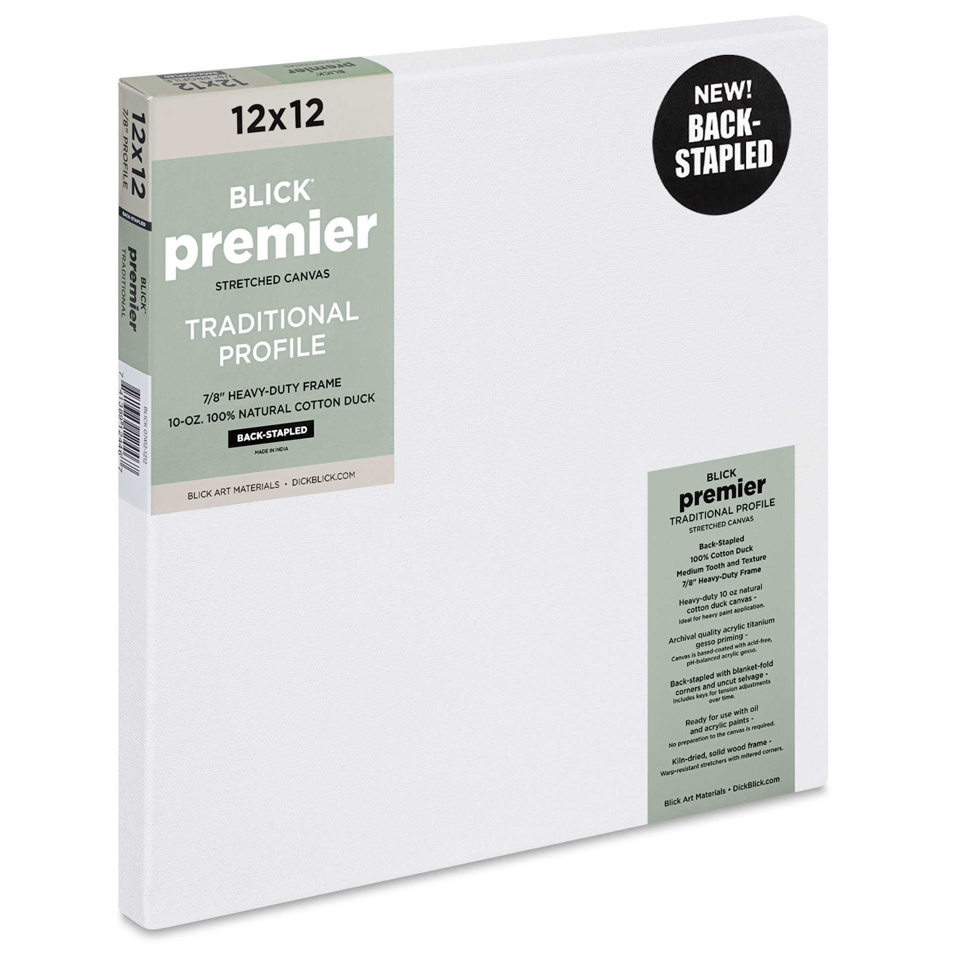 Blick Premier Stretched Cotton Canvas - Traditional Profile, Back-Stapled, 12" x 12"