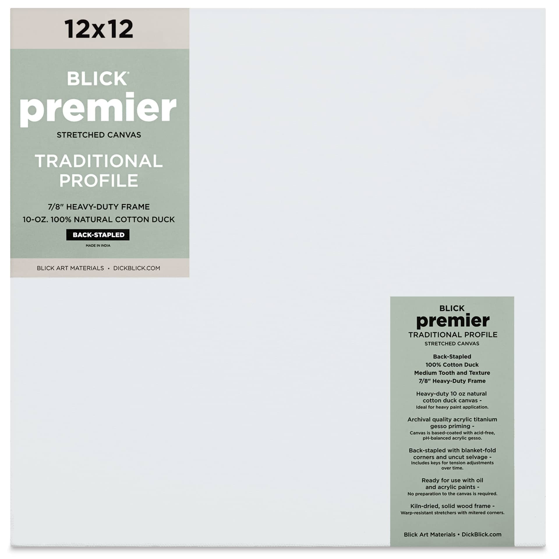 Blick Premier Stretched Cotton Canvas - Traditional Profile, Back-Stapled, 12" x 12", front