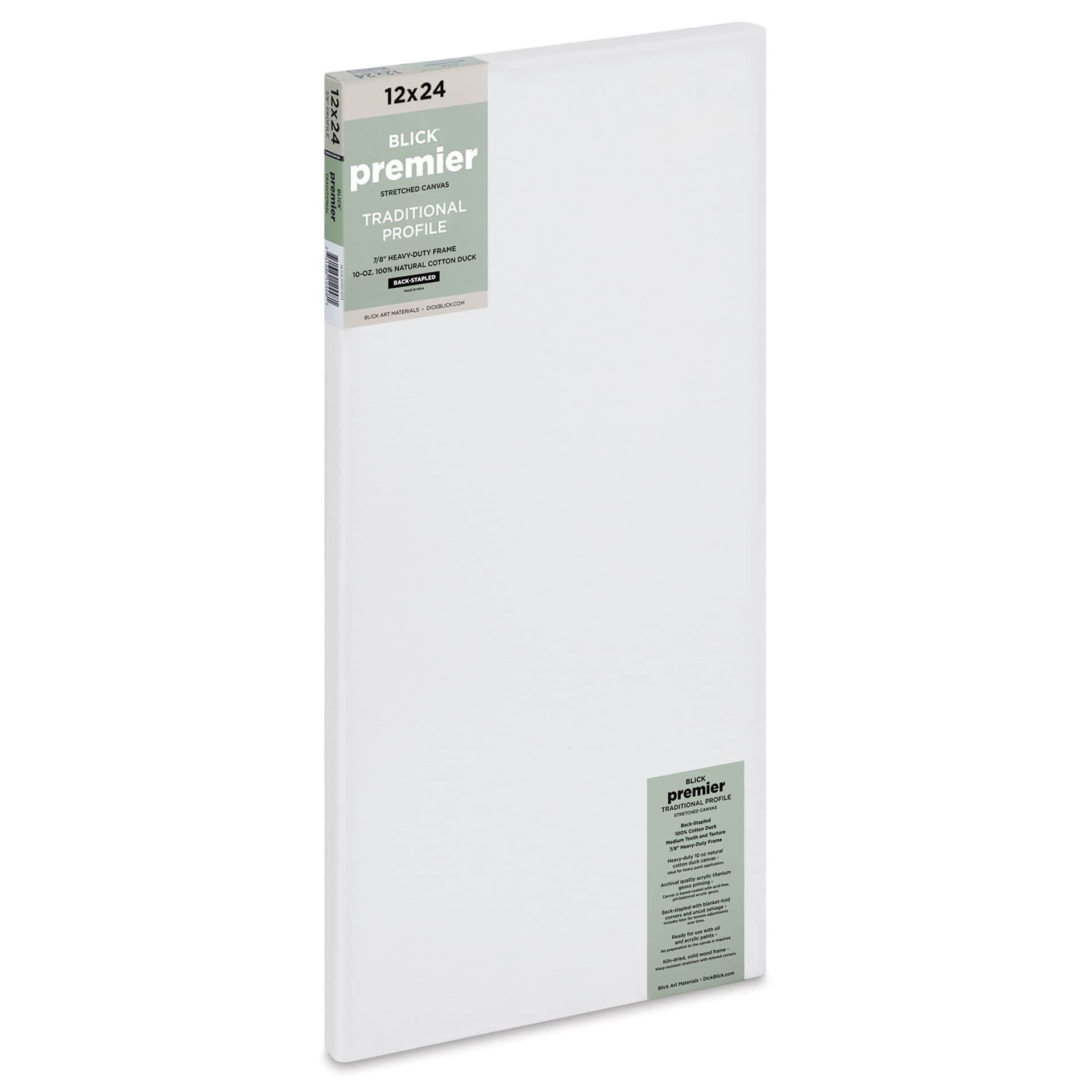 Blick Premier Stretched Cotton Canvas - Traditional Profile, Back-Stapled, 12" x 24"