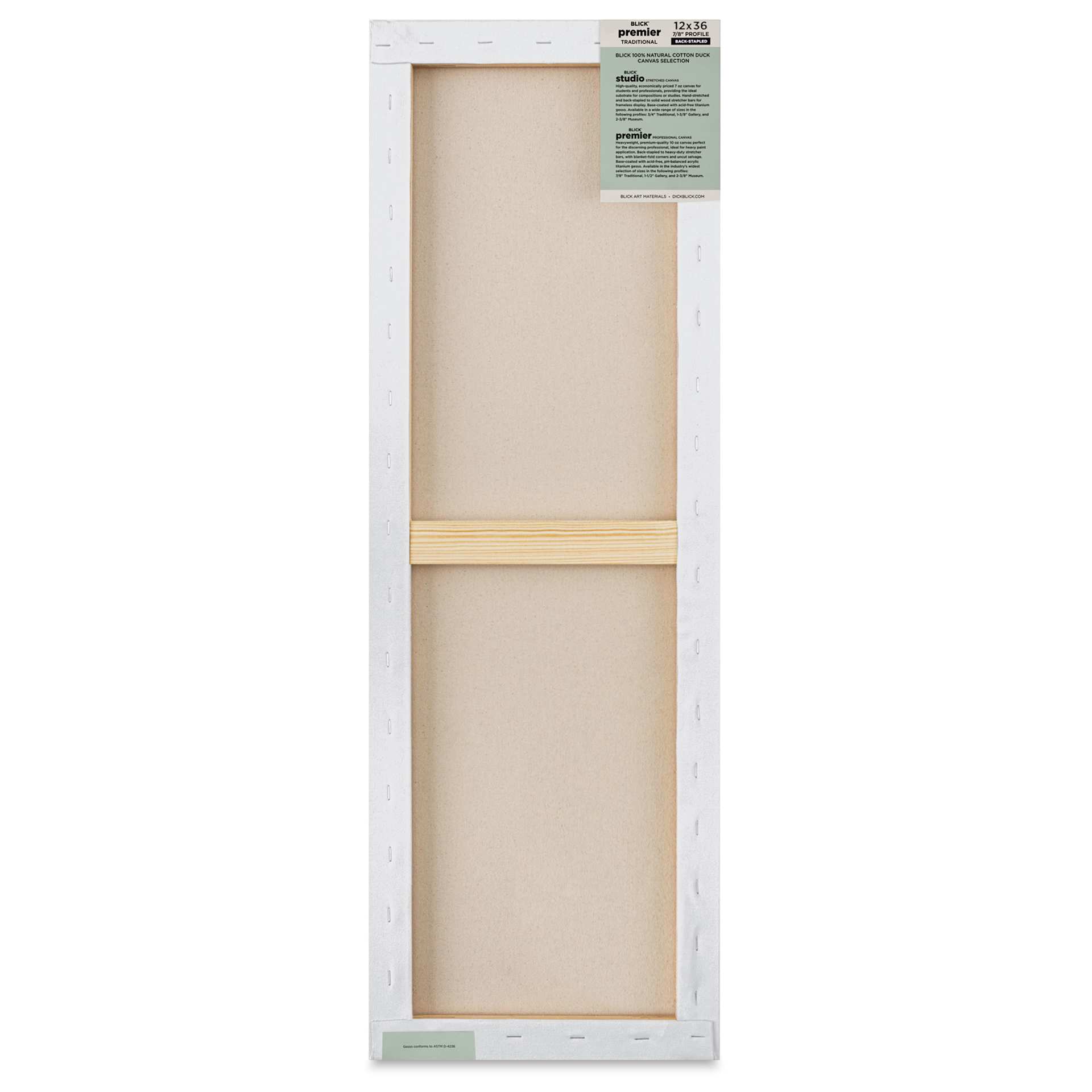 Blick Premier Stretched Cotton Canvas - Traditional Profile, Back-Stapled, 12" x 36", back