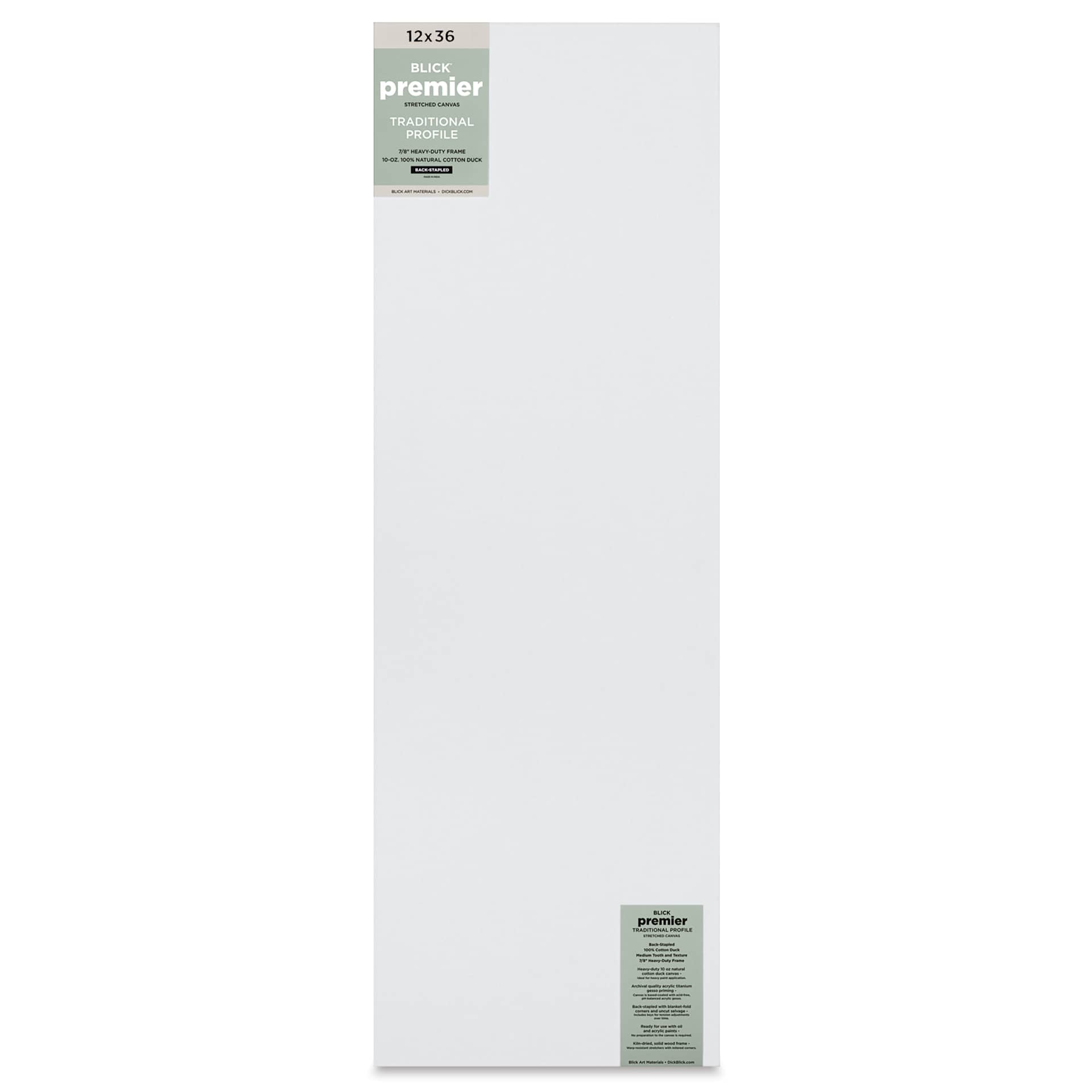Blick Premier Stretched Cotton Canvas - Traditional Profile, Back-Stapled, 12" x 36", front