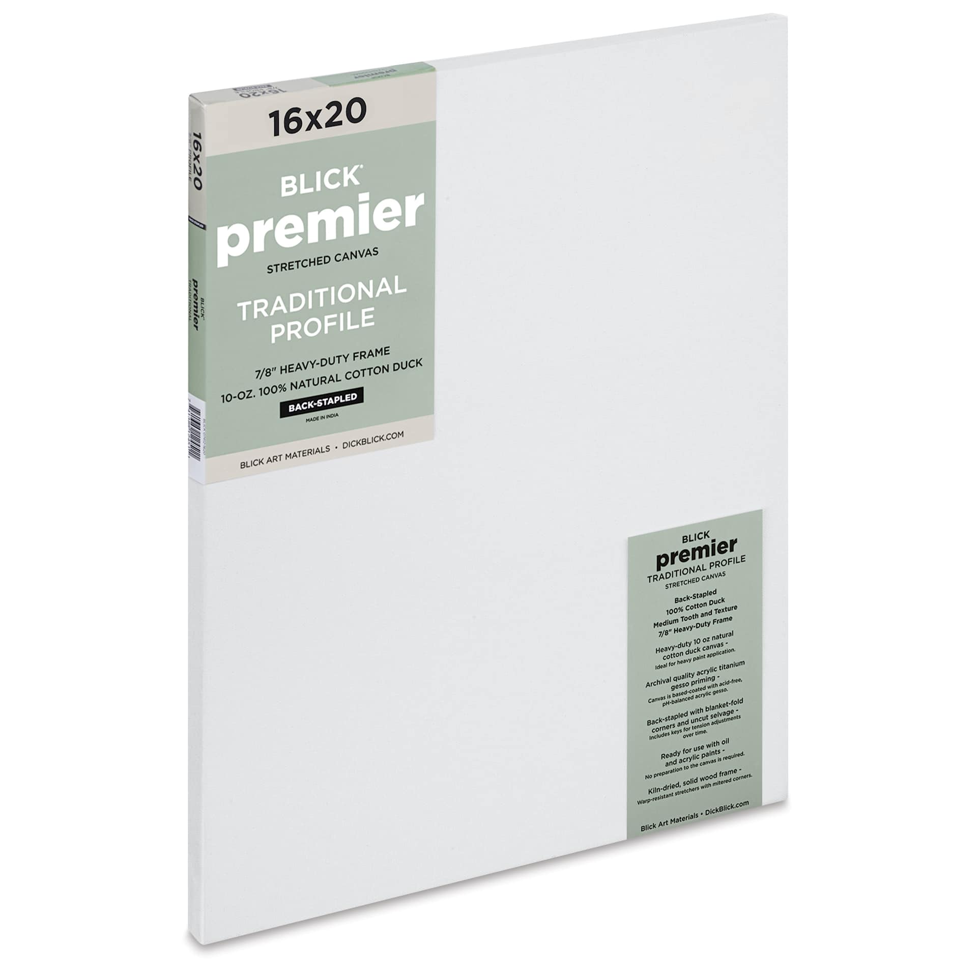 Blick Premier Stretched Cotton Canvas - Traditional Profile, Back-Stapled, 16" x 20"