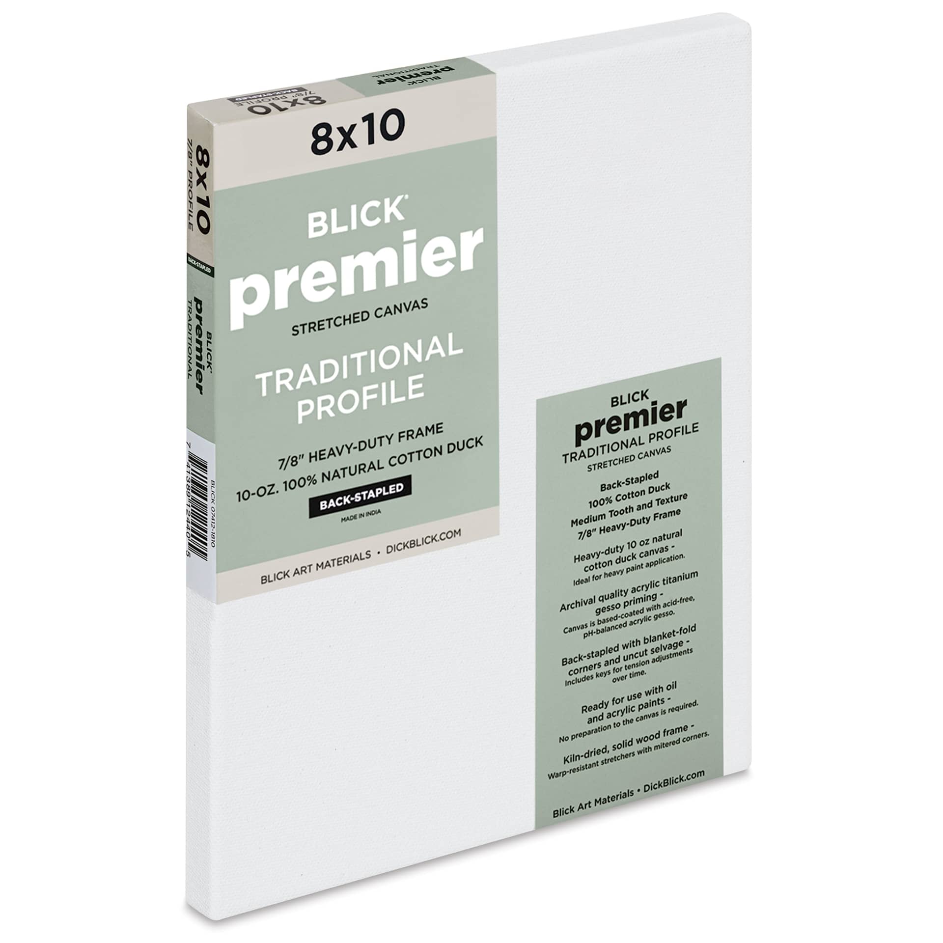 Blick Premier Stretched Cotton Canvas - Traditional Profile, Back-Stapled, 8" x 10"