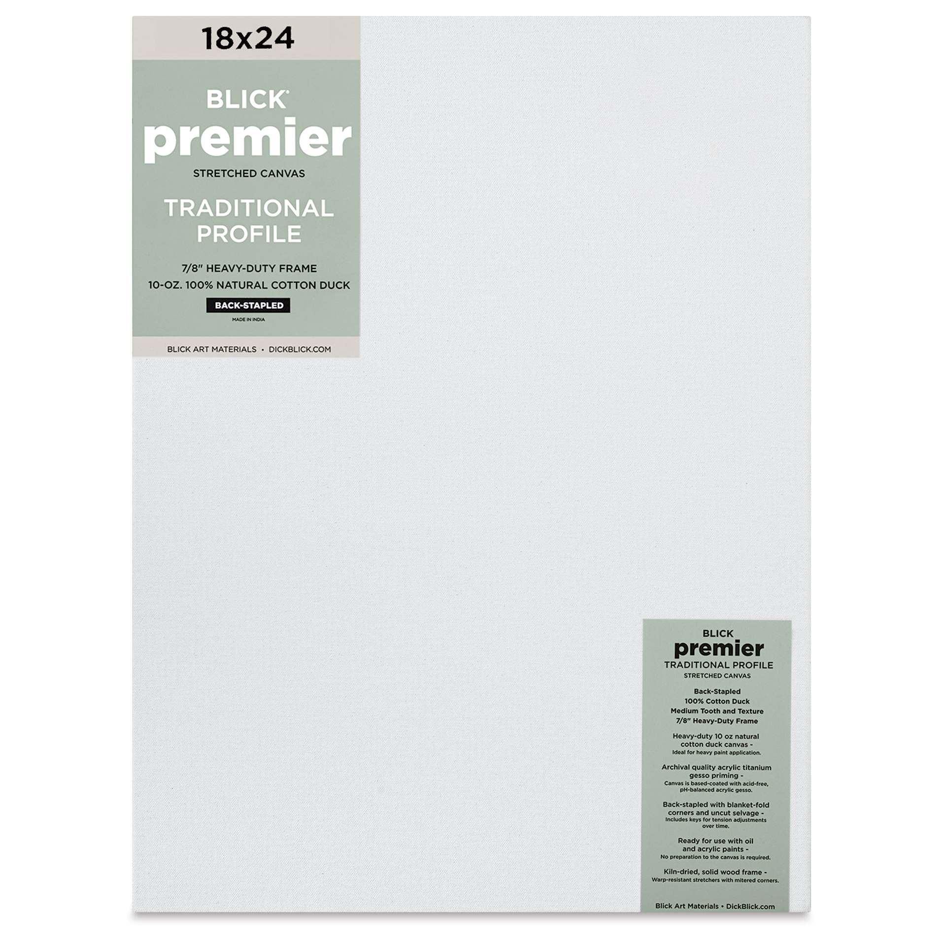 Blick Premier Stretched Cotton Canvas - Traditional Profile, Back-Stapled, 18" x 24", front