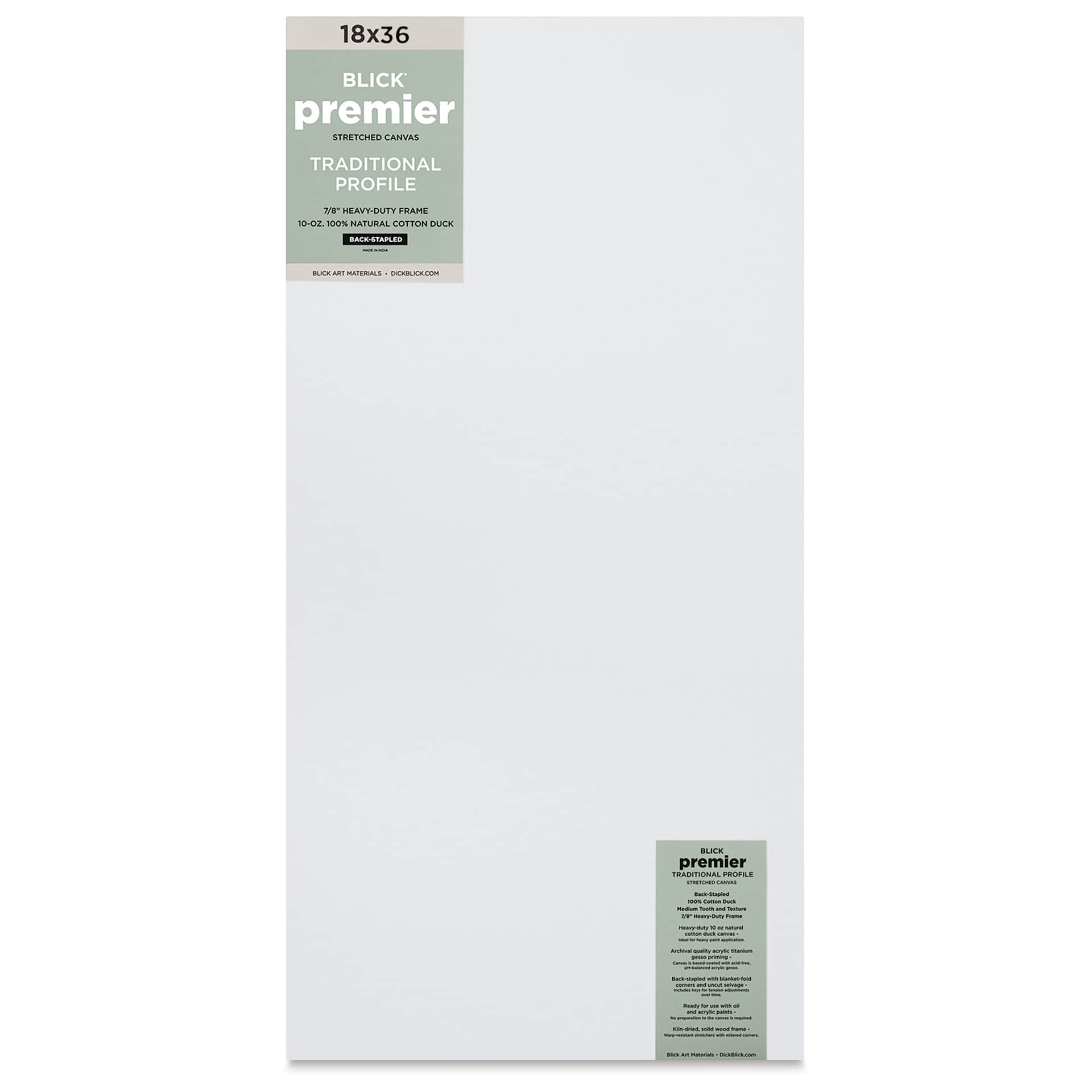 Blick Premier Stretched Cotton Canvas - Traditional Profile, Back-Stapled, 18" x 36", front