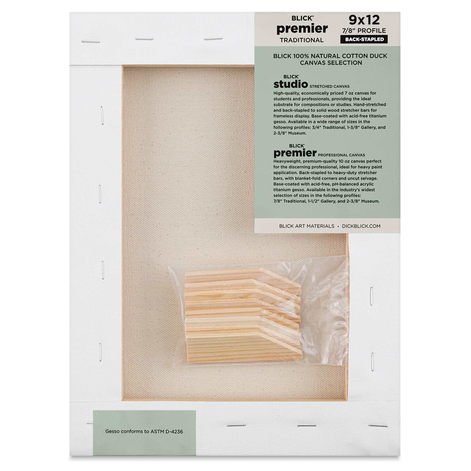Blick Premier Stretched Cotton Canvas - Traditional Profile, Back-Stapled, 9" x 12", back
