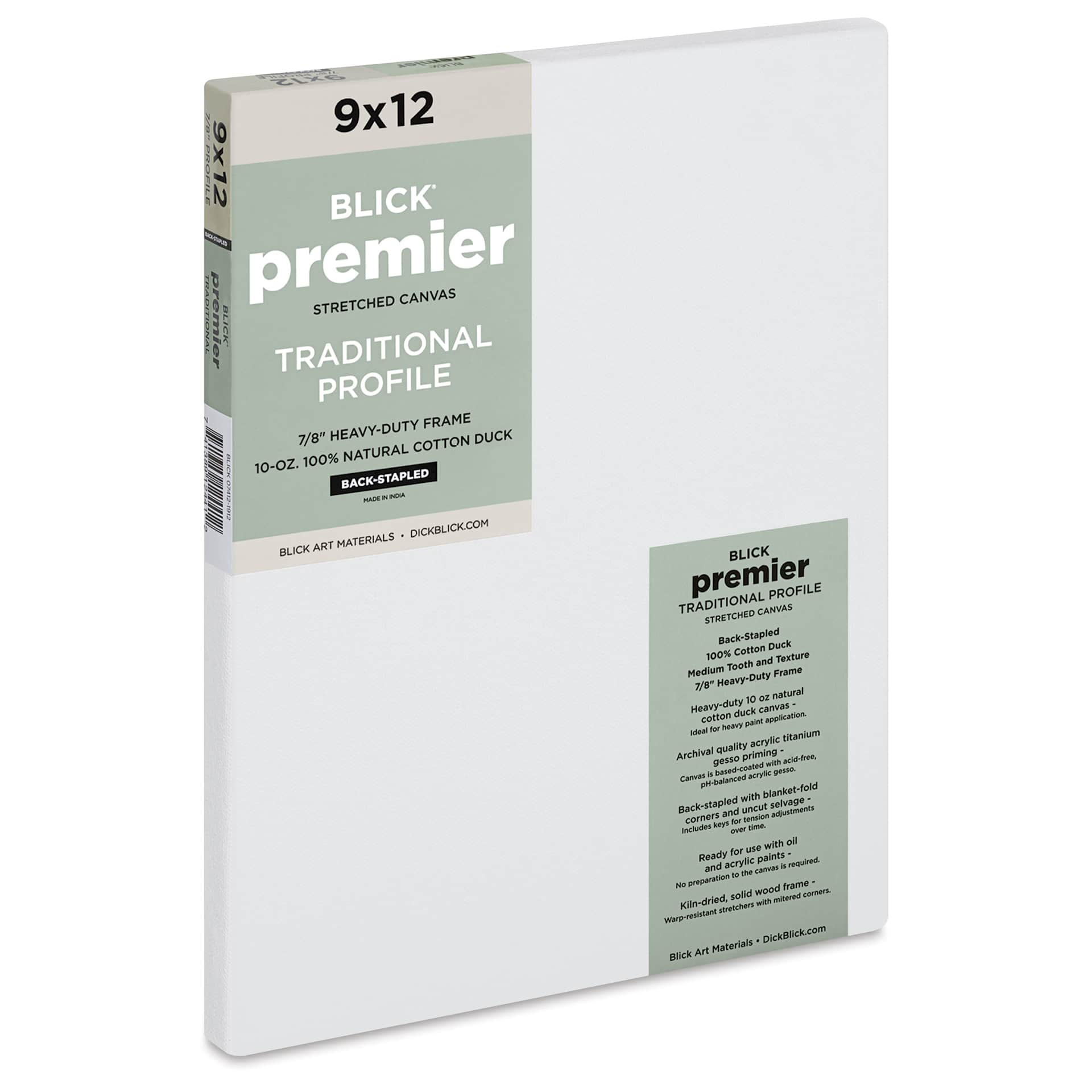 Blick Premier Stretched Cotton Canvas - Traditional Profile, Back-Stapled, 9" x 12"