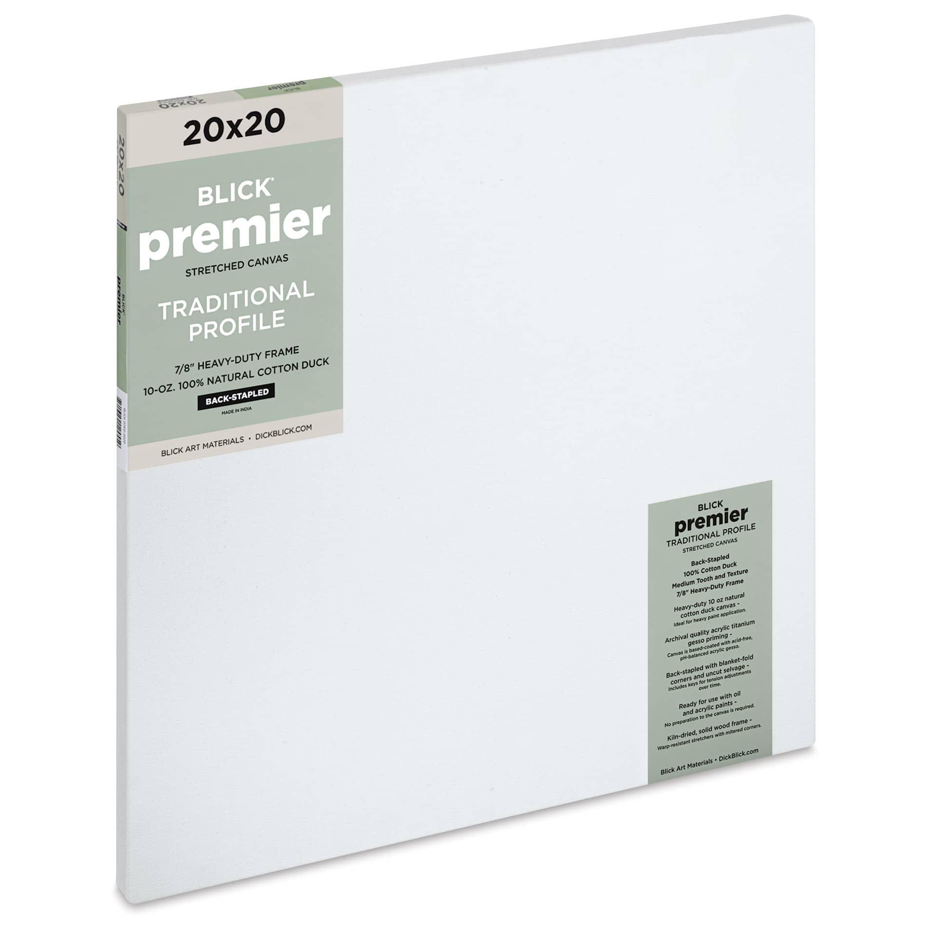 Blick Premier Stretched Cotton Canvas - Traditional Profile, Back-Stapled, 20" x 20"