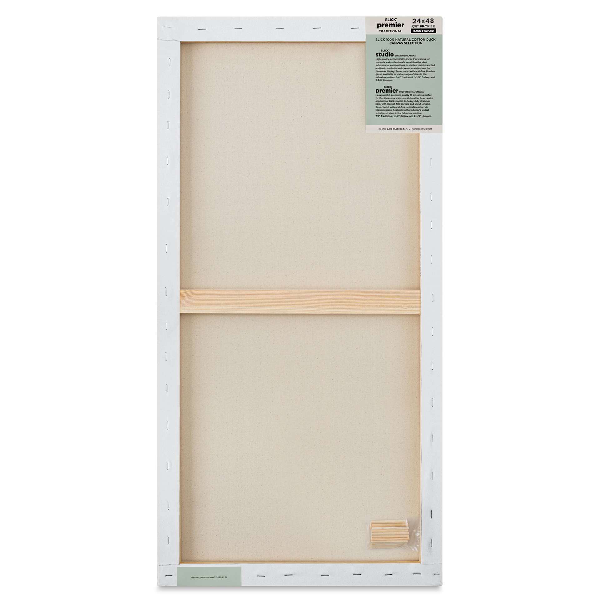 Blick Premier Stretched Cotton Canvas - Traditional Profile, Back-Stapled, 24" x 48", back