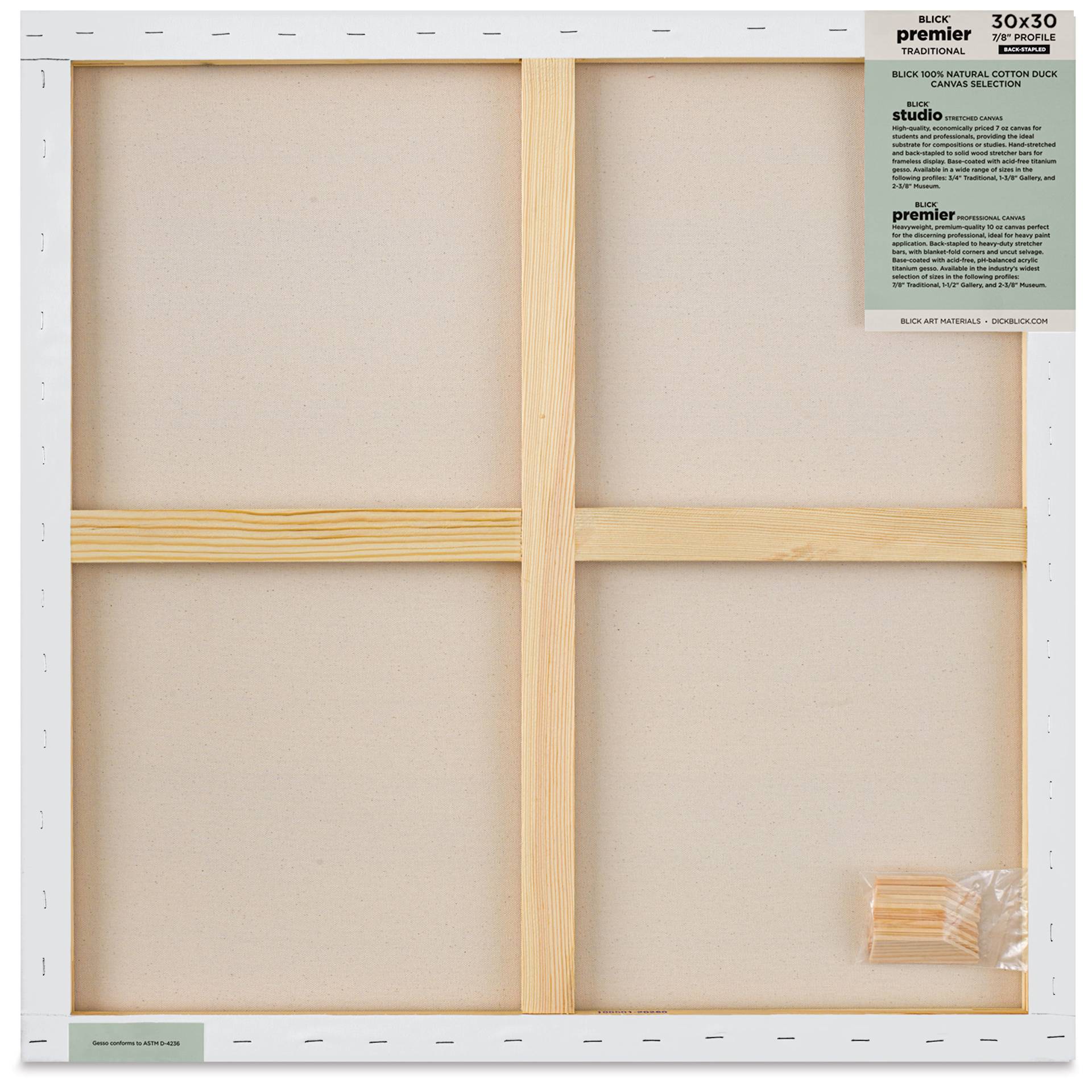 Blick Premier Stretched Cotton Canvas - Traditional Profile, Back-Stapled, 30" x 30", back