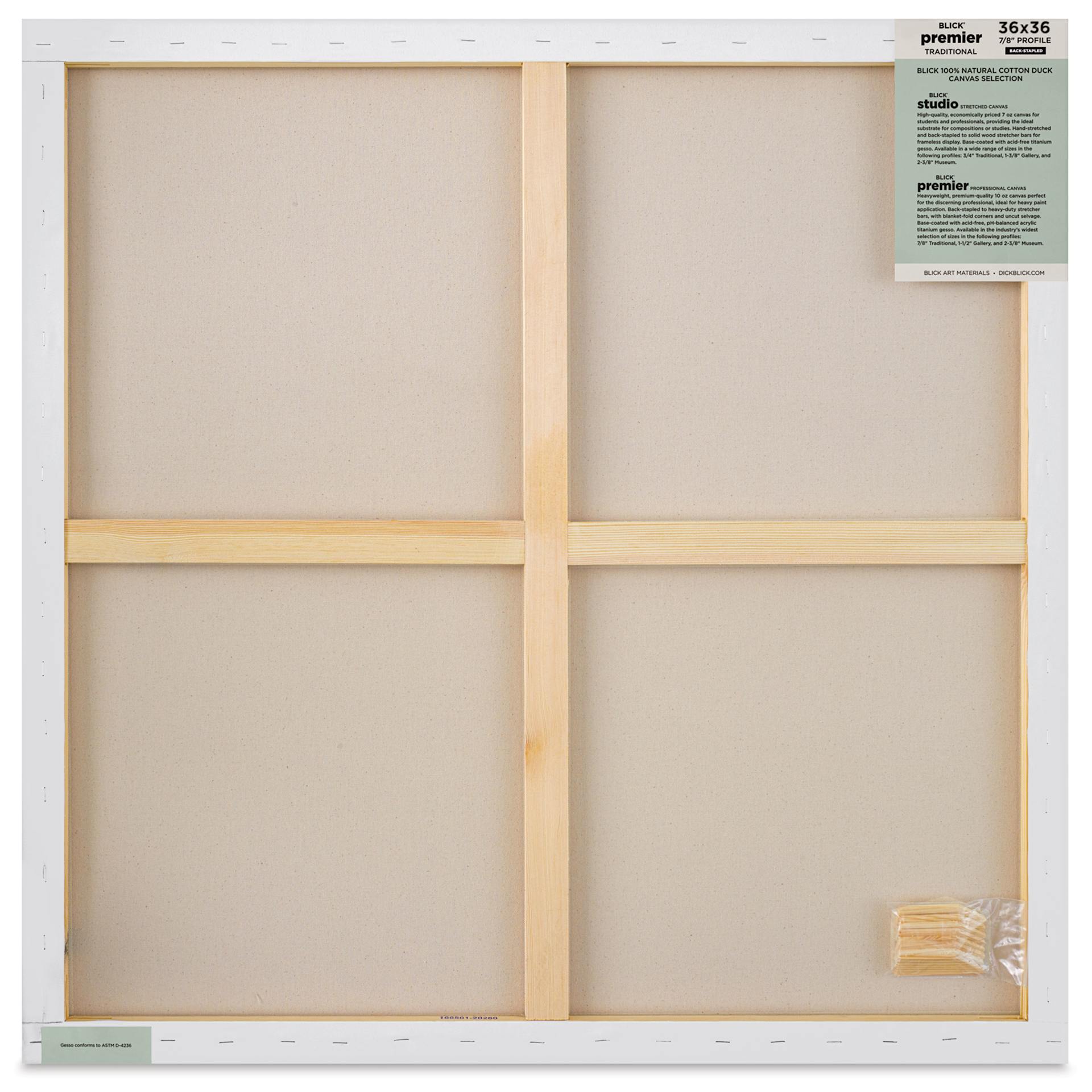 Blick Premier Stretched Cotton Canvas - Traditional Profile, Back-Stapled, 36" x 36", back