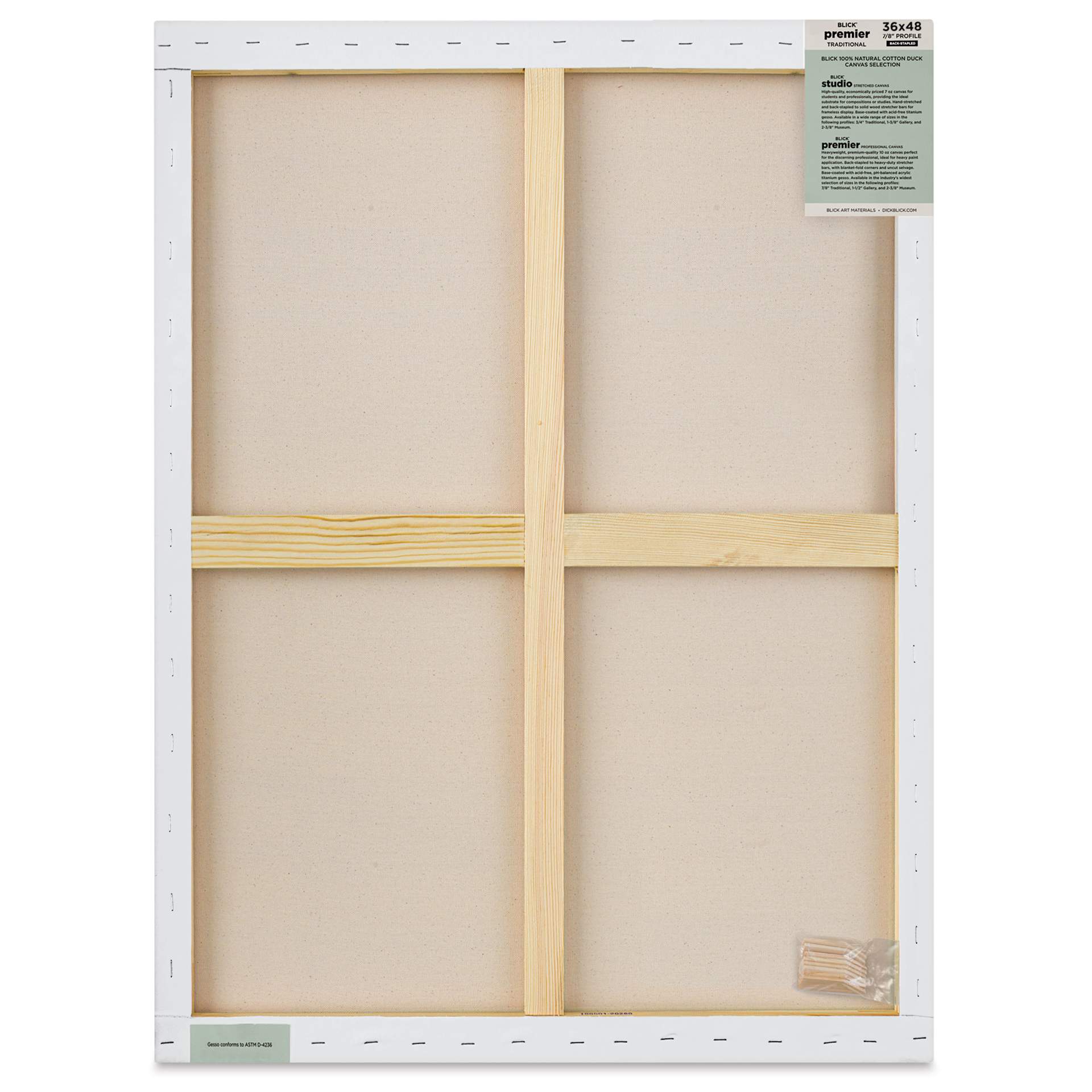 Blick Premier Stretched Cotton Canvas - Traditional Profile, Back-Stapled, 36" x 48", back